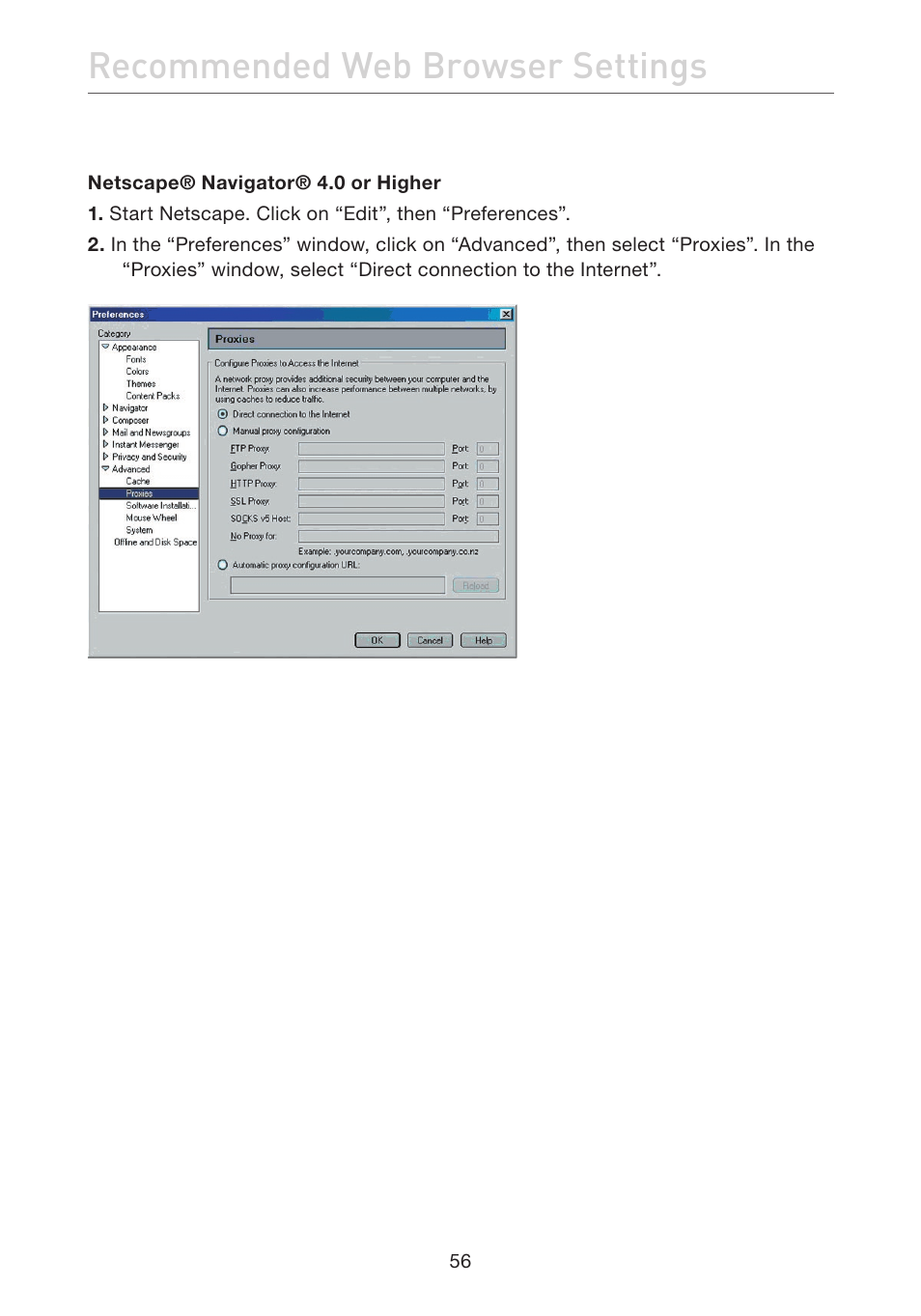 Recommended web browser settings | Belkin F5D7632EA4A User Manual | Page 58 / 504