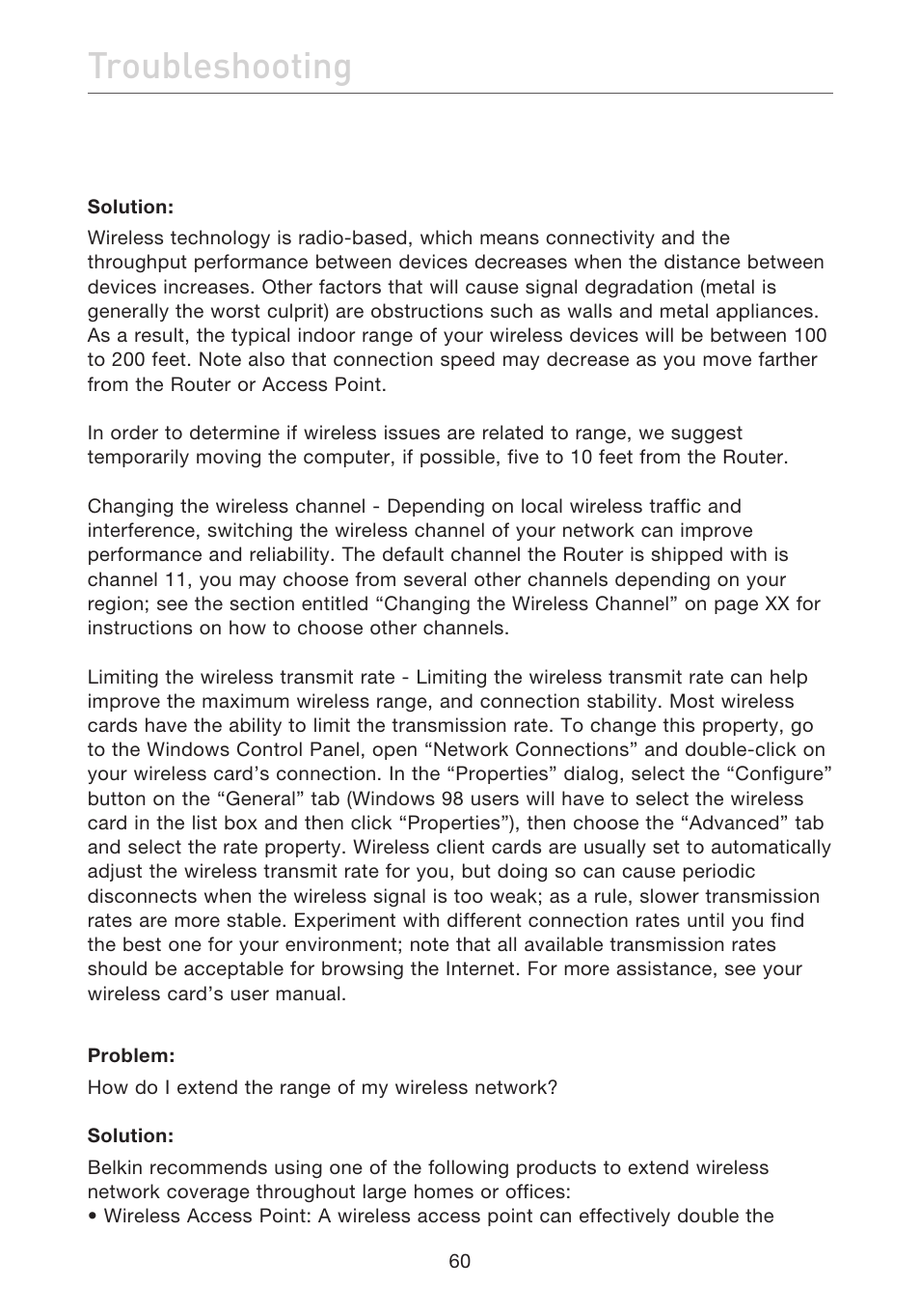 Troubleshooting | Belkin F5D7632EA4A User Manual | Page 62 / 504