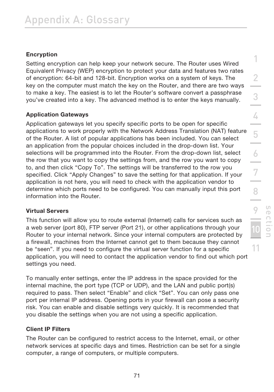 Appendix a: glossary | Belkin F5D7632EA4A User Manual | Page 73 / 504
