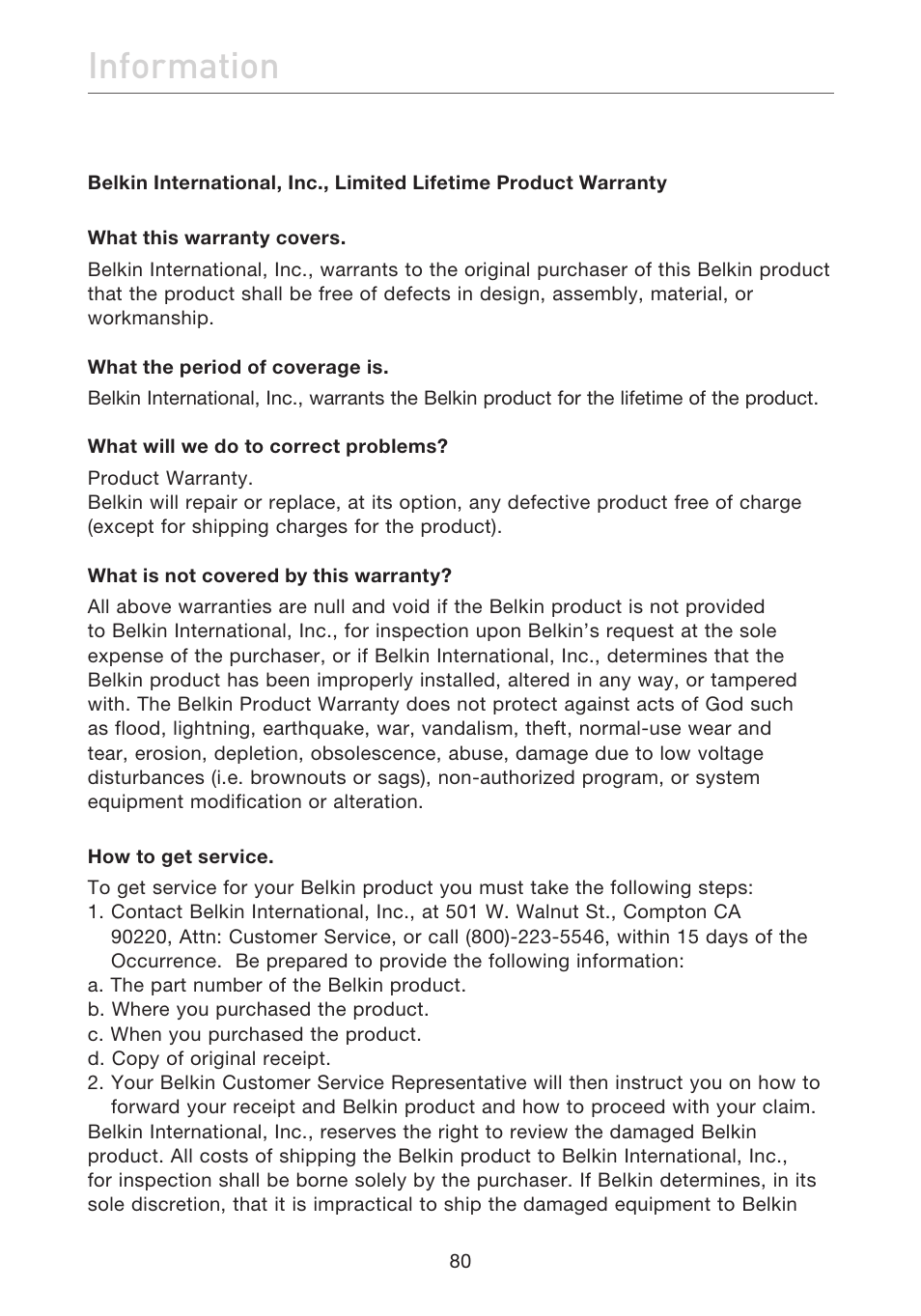 Information | Belkin F5D7632EA4A User Manual | Page 82 / 504