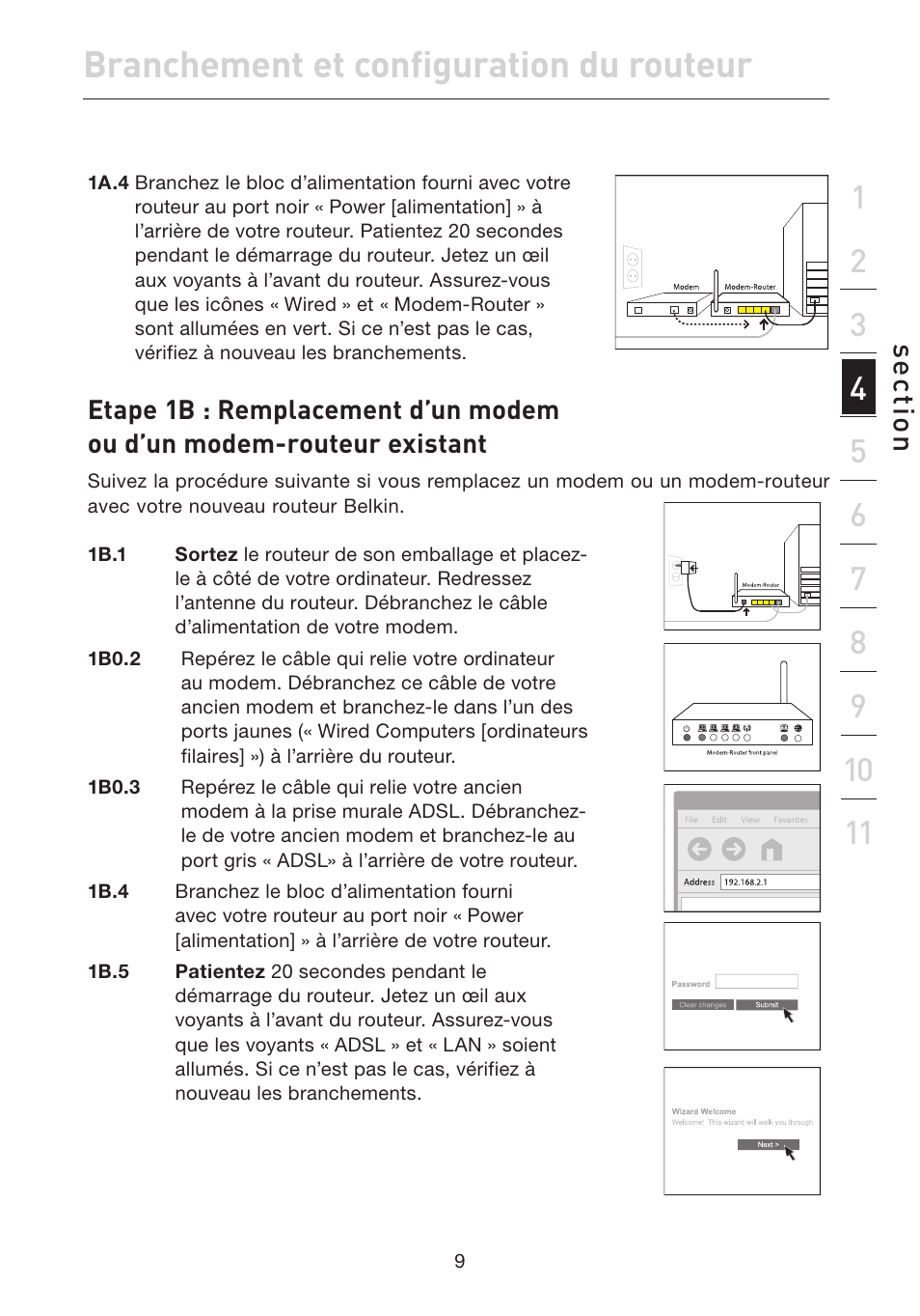 Branchement et configuration du routeur, Se ct io n | Belkin F5D7632EA4A User Manual | Page 95 / 504