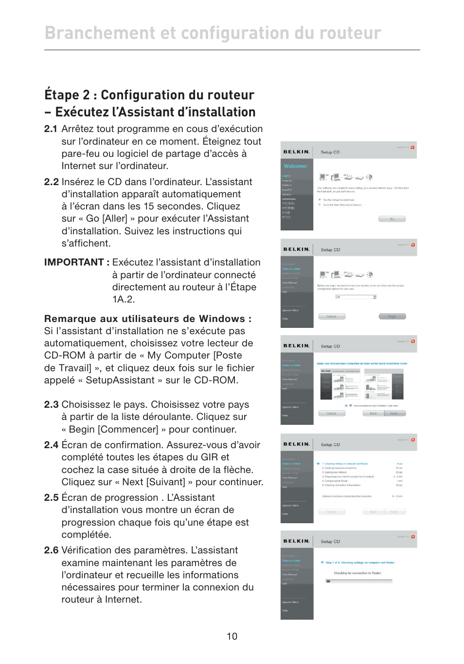 Branchement et configuration du routeur | Belkin F5D7632EA4A User Manual | Page 96 / 504