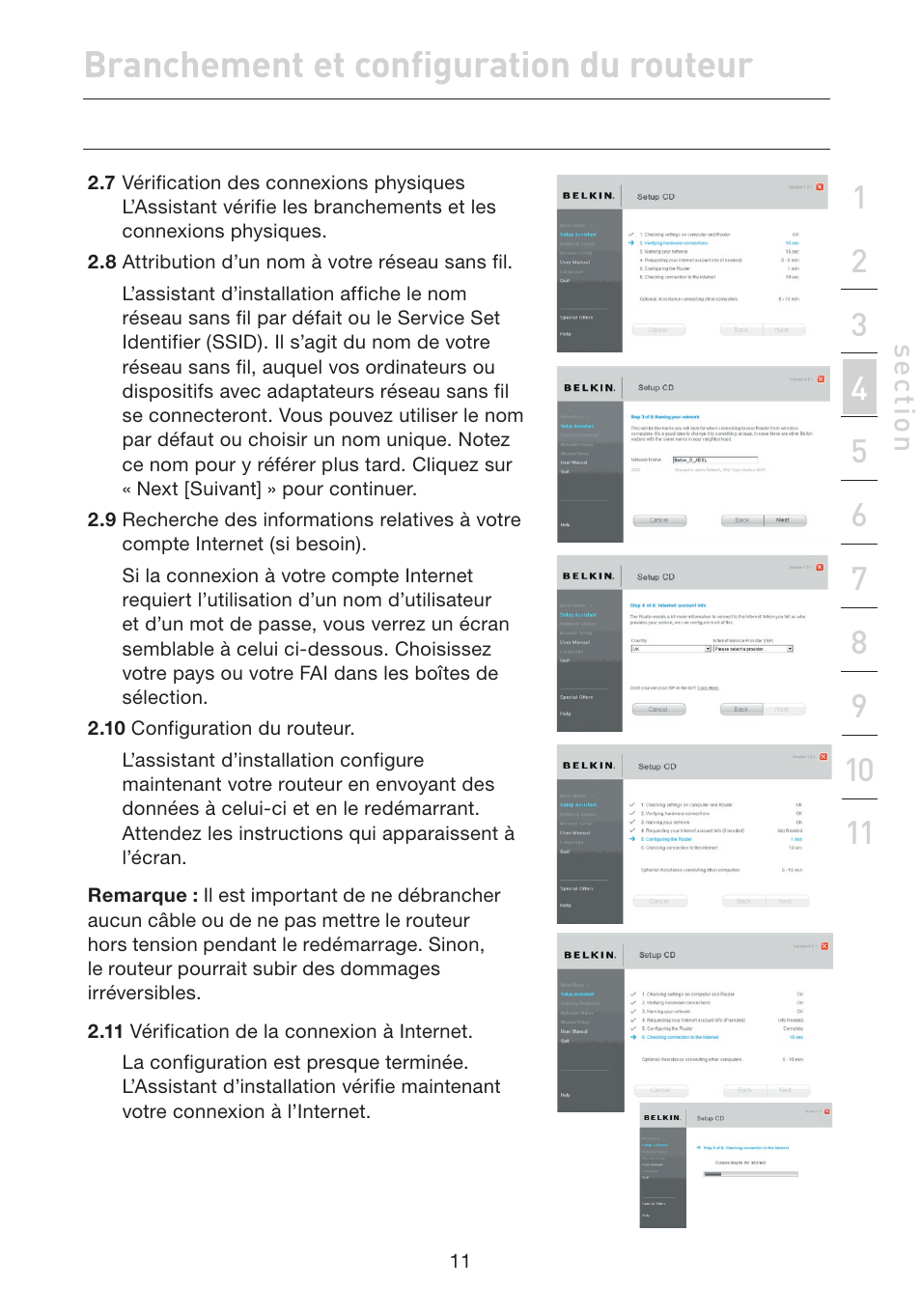 Branchement et configuration du routeur | Belkin F5D7632EA4A User Manual | Page 97 / 504