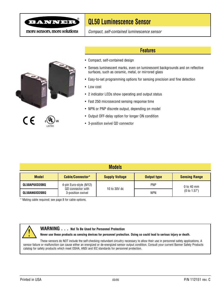 Banner QL50 Series User Manual | 8 pages