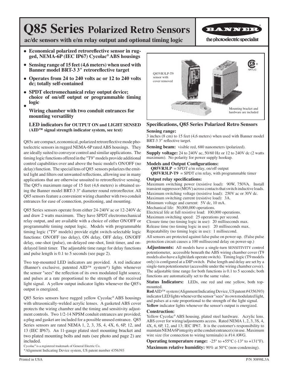 Banner Q85 Series User Manual | 2 pages