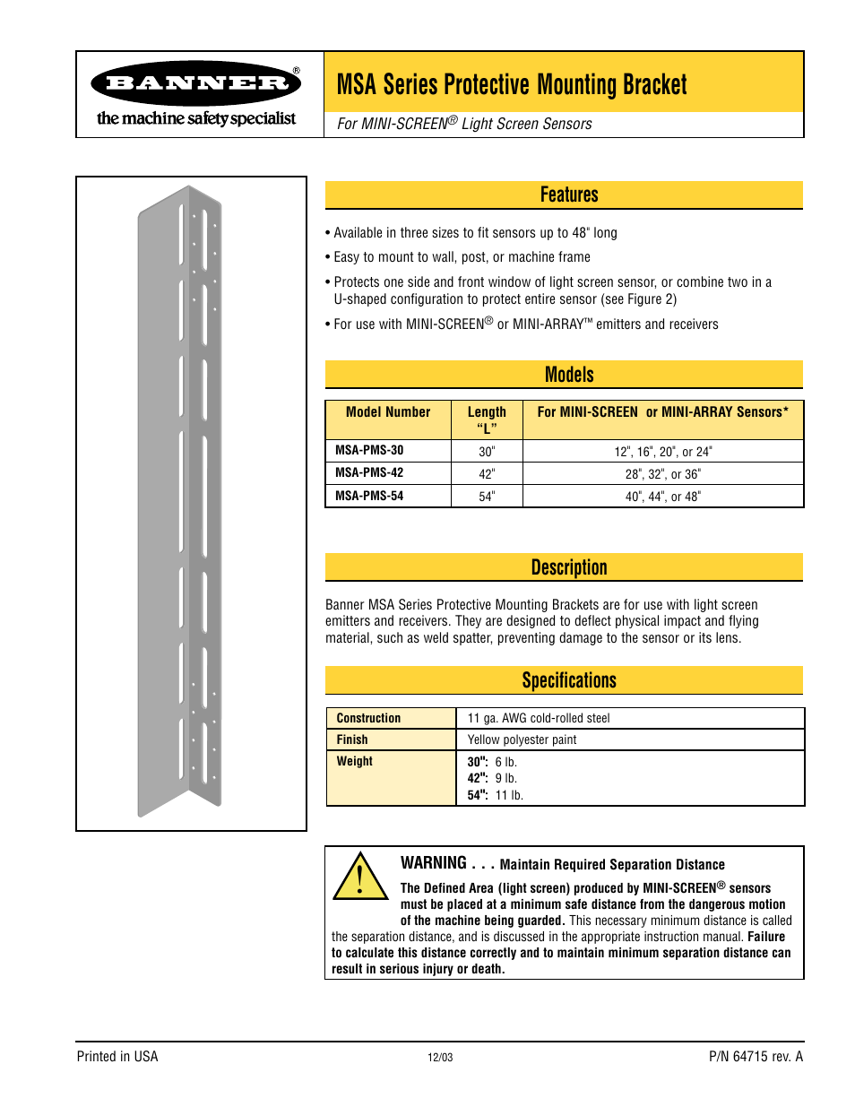 Banner MSA Series Protective Mounting Stands User Manual | 4 pages