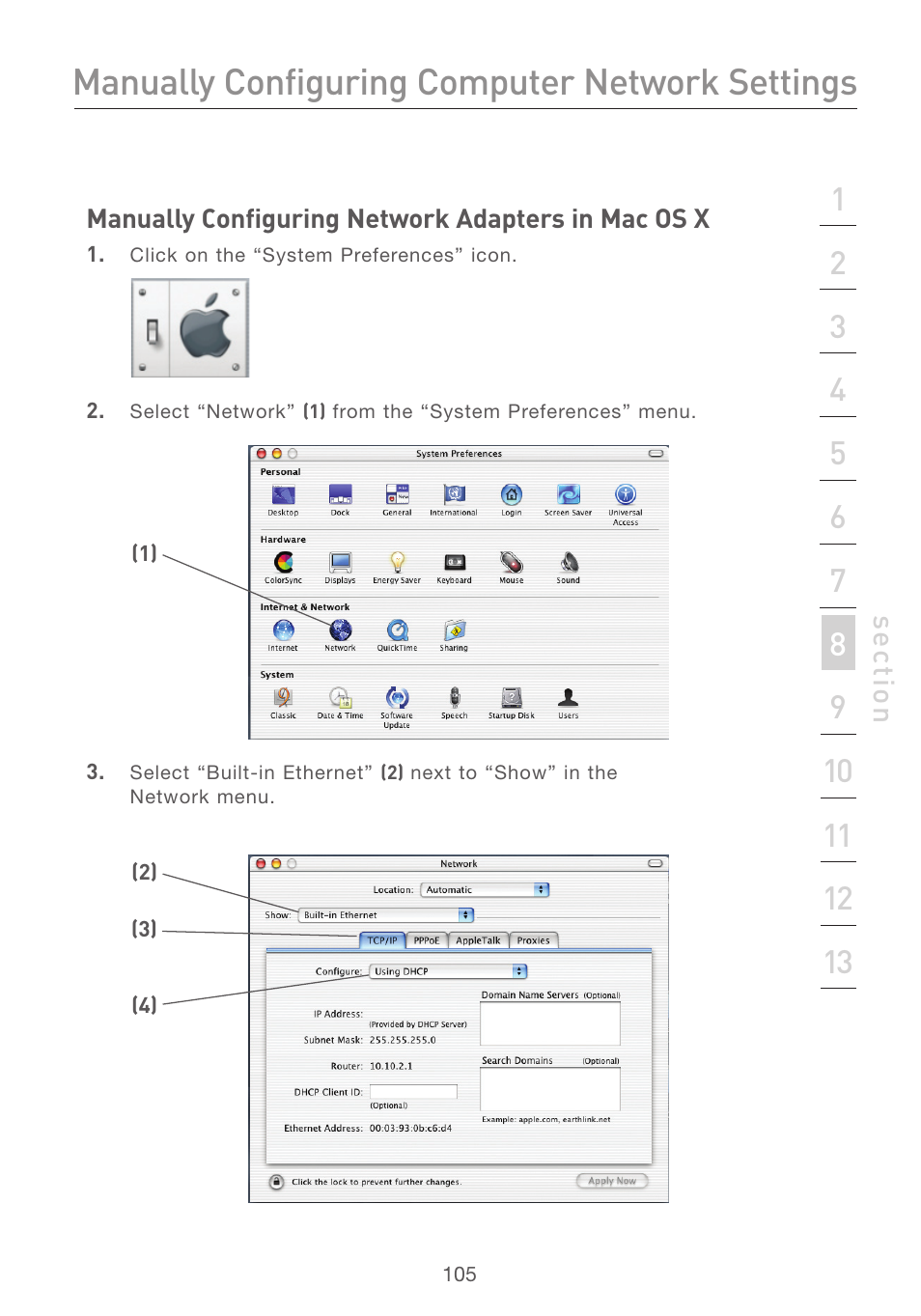 Manually configuring computer network settings | Belkin F5D7231-4P User Manual | Page 107 / 146