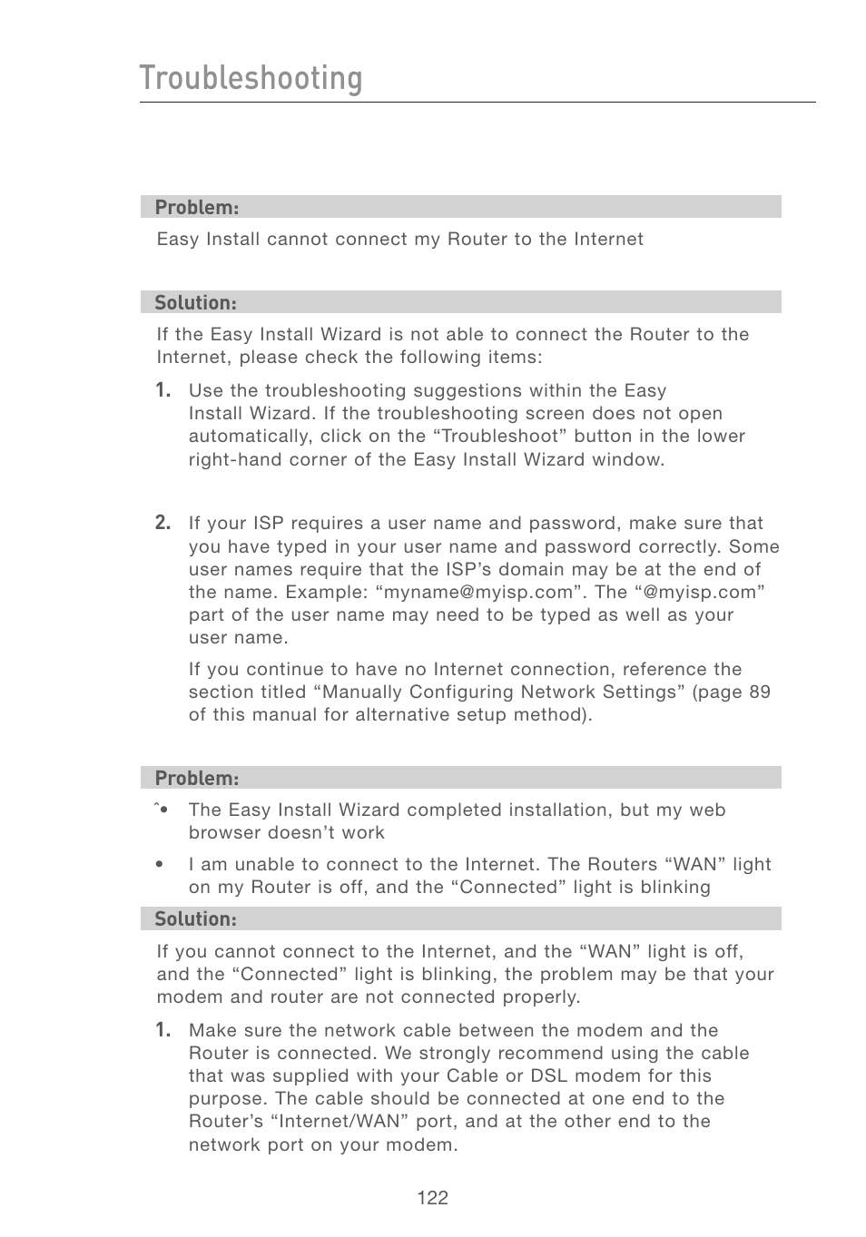 Troubleshooting, Se ct io n | Belkin F5D7231-4P User Manual | Page 124 / 146