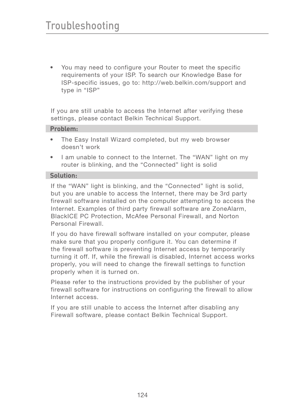 Troubleshooting | Belkin F5D7231-4P User Manual | Page 126 / 146