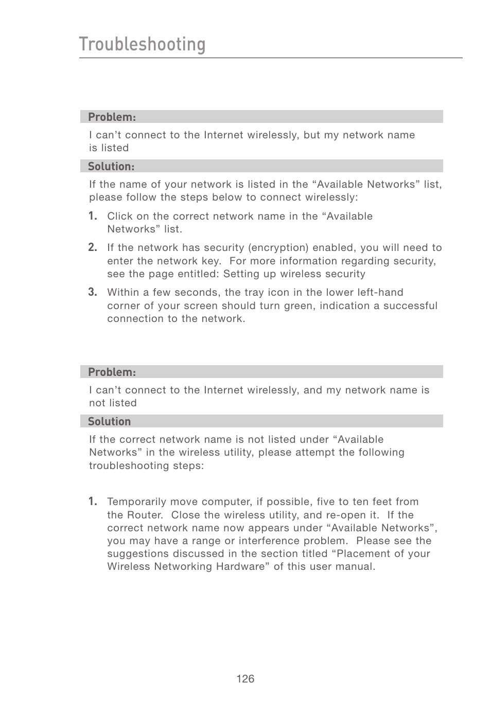 Troubleshooting, Se ct io n | Belkin F5D7231-4P User Manual | Page 128 / 146