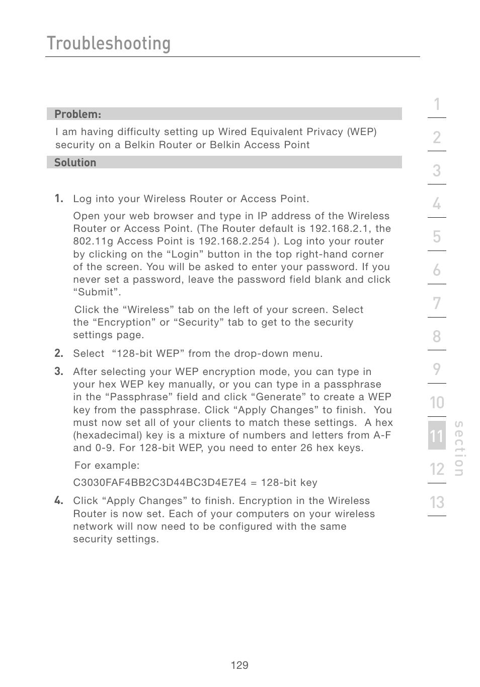 Troubleshooting, Se ct io n | Belkin F5D7231-4P User Manual | Page 131 / 146