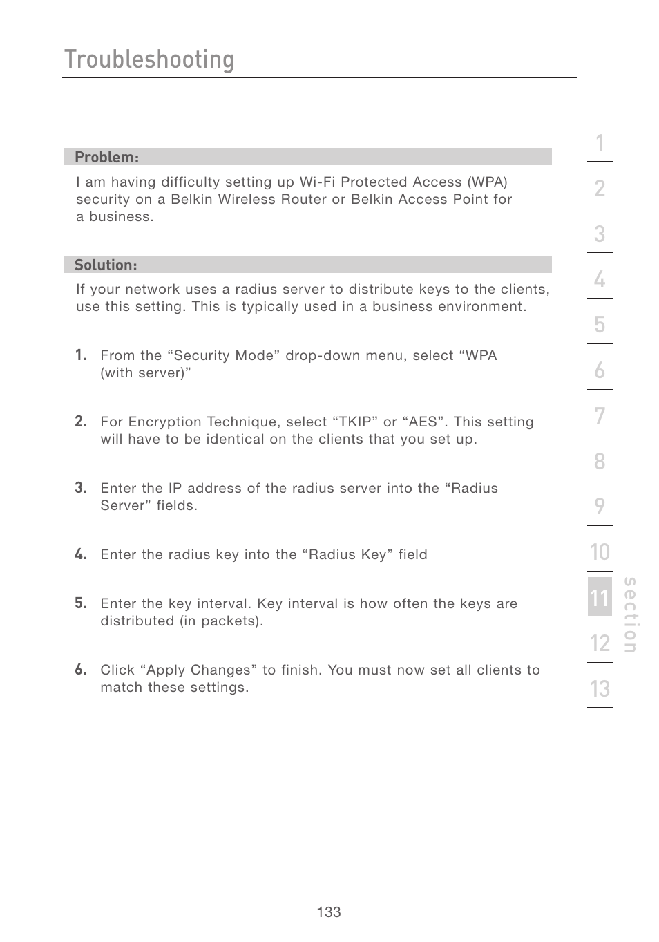 Troubleshooting, Se ct io n | Belkin F5D7231-4P User Manual | Page 135 / 146