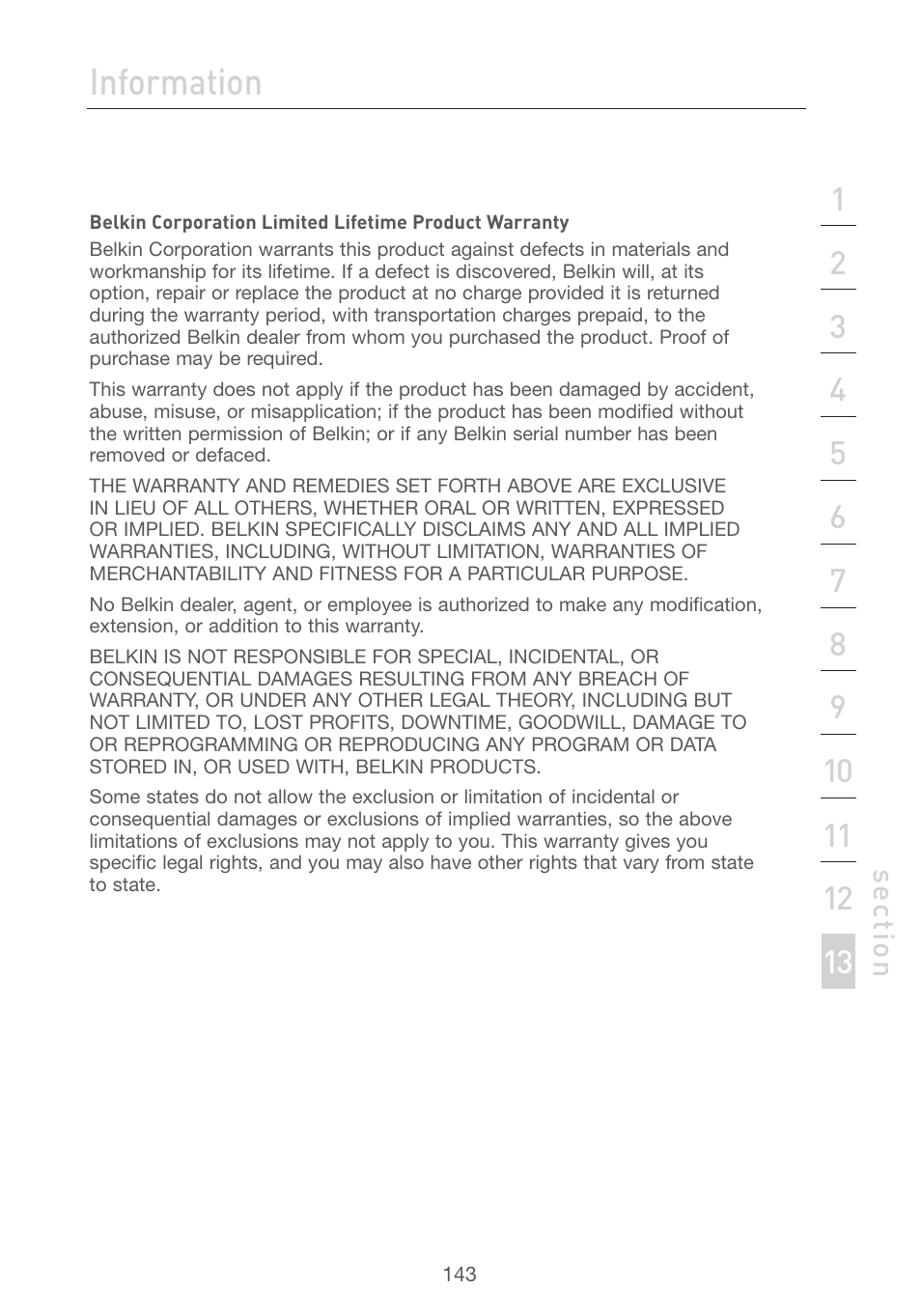 Information, Se ct io n | Belkin F5D7231-4P User Manual | Page 145 / 146