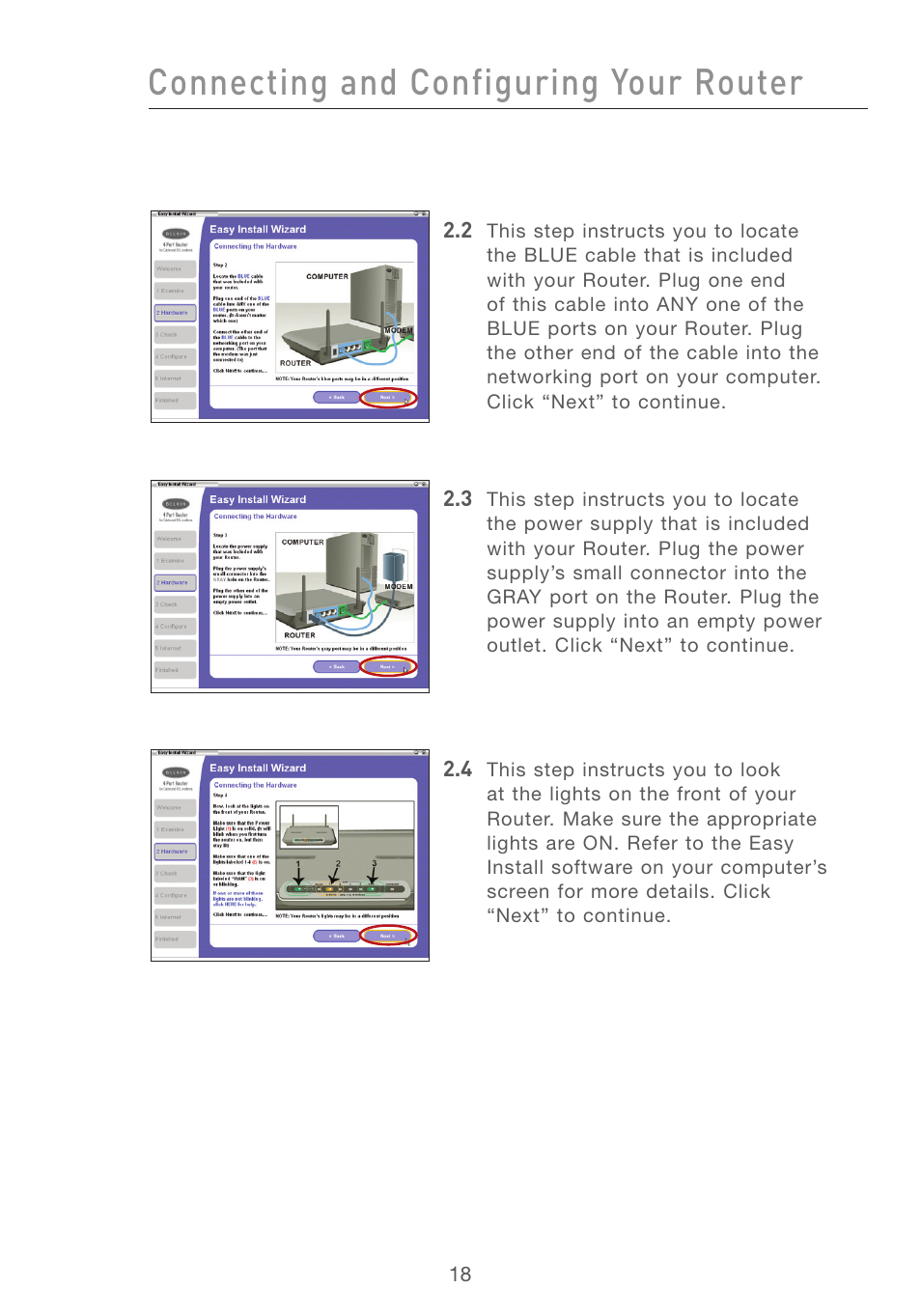 Connecting and configuring your router | Belkin F5D7231-4P User Manual | Page 20 / 146