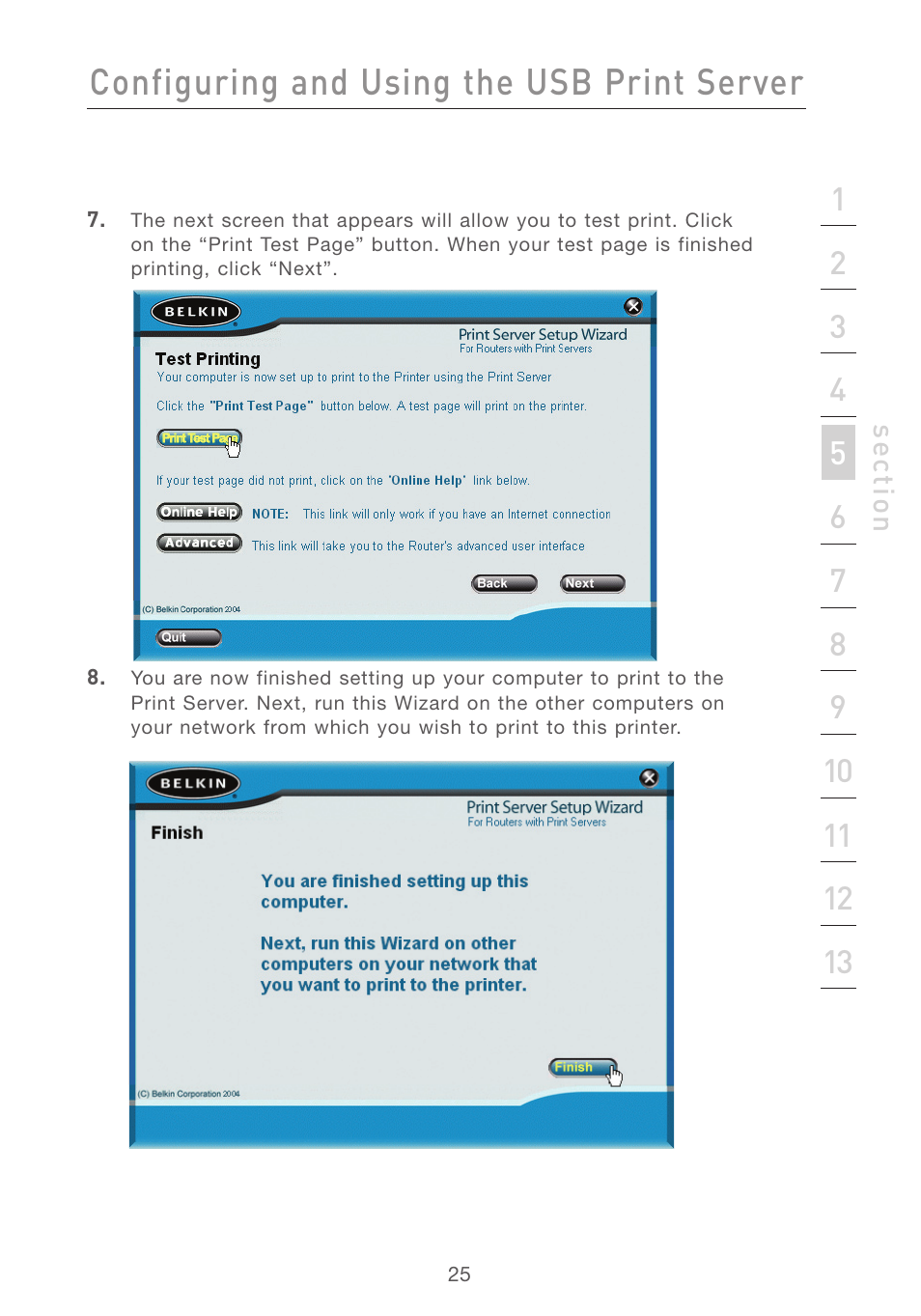 Configuring and using the usb print server | Belkin F5D7231-4P User Manual | Page 27 / 146