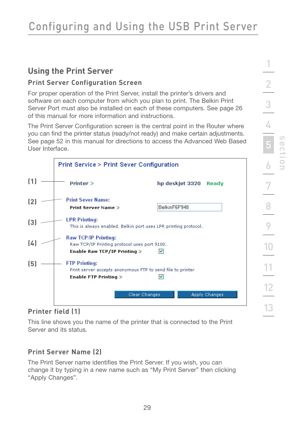 Configuring and using the usb print server | Belkin F5D7231-4P User Manual | Page 31 / 146