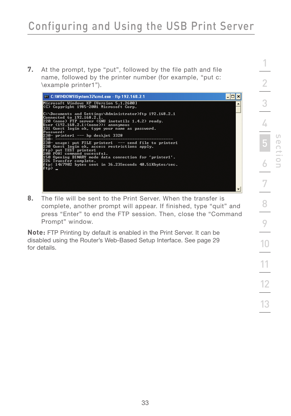 Configuring and using the usb print server | Belkin F5D7231-4P User Manual | Page 35 / 146