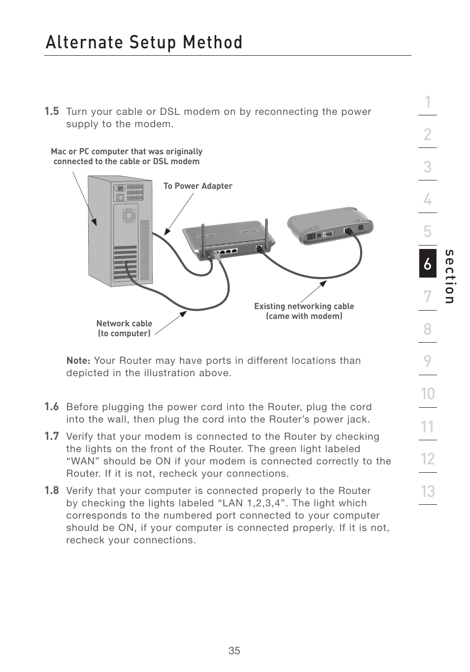 Alternate setup method, Se ct io n | Belkin F5D7231-4P User Manual | Page 37 / 146