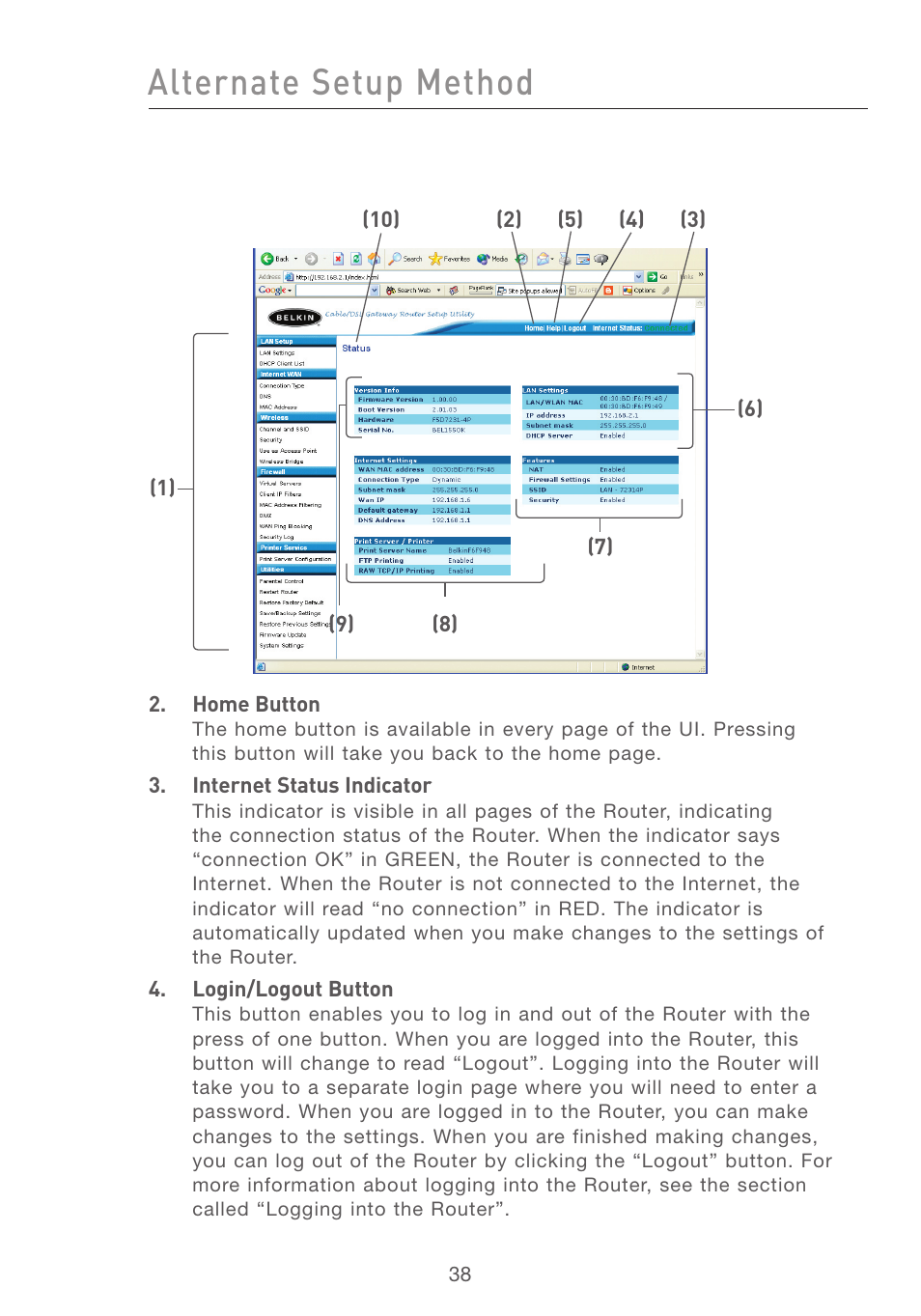 Alternate setup method | Belkin F5D7231-4P User Manual | Page 40 / 146