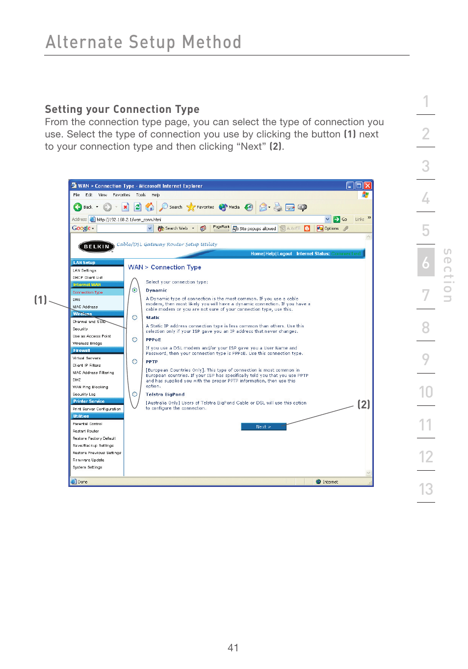 Alternate setup method | Belkin F5D7231-4P User Manual | Page 43 / 146