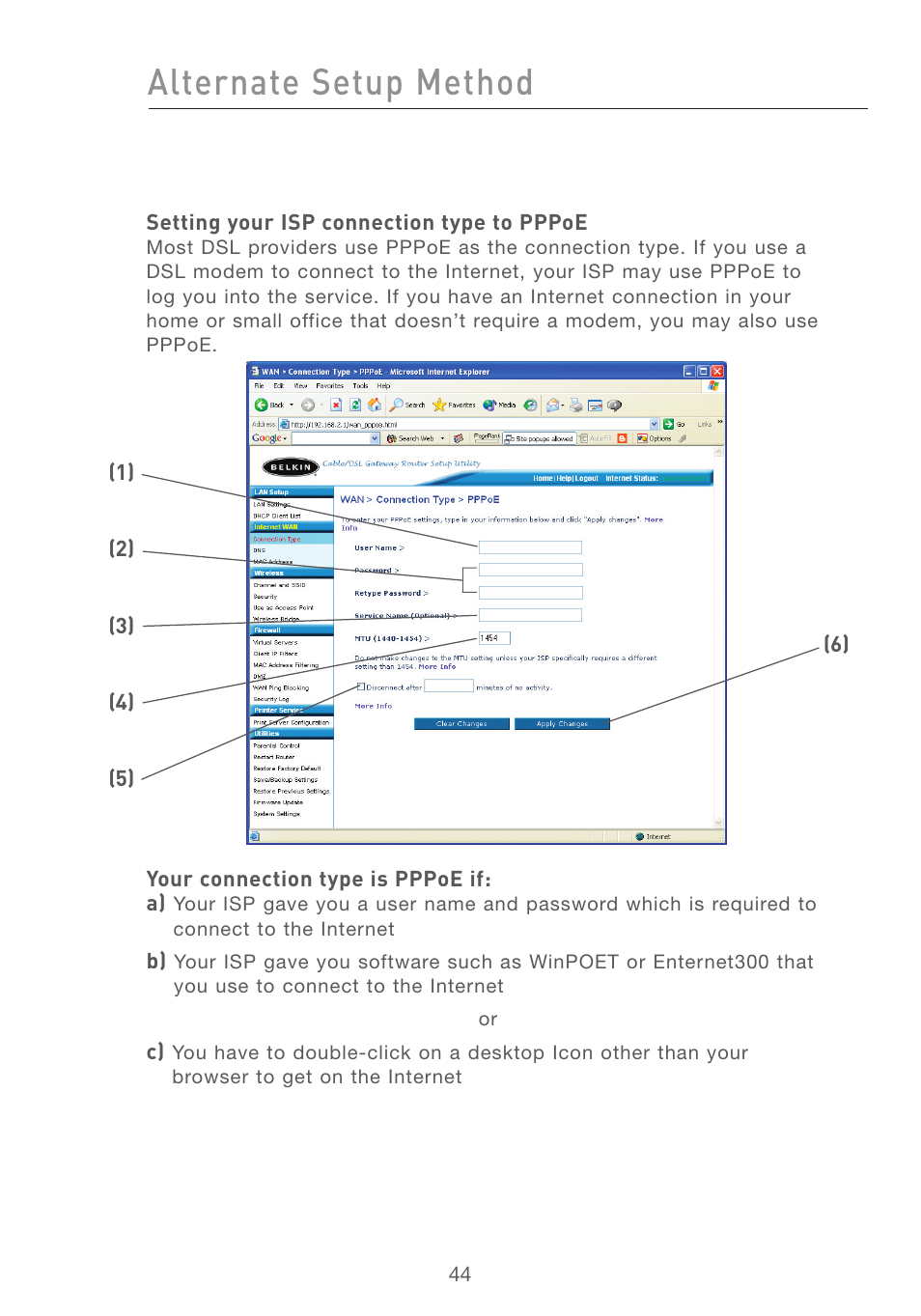 Alternate setup method | Belkin F5D7231-4P User Manual | Page 46 / 146