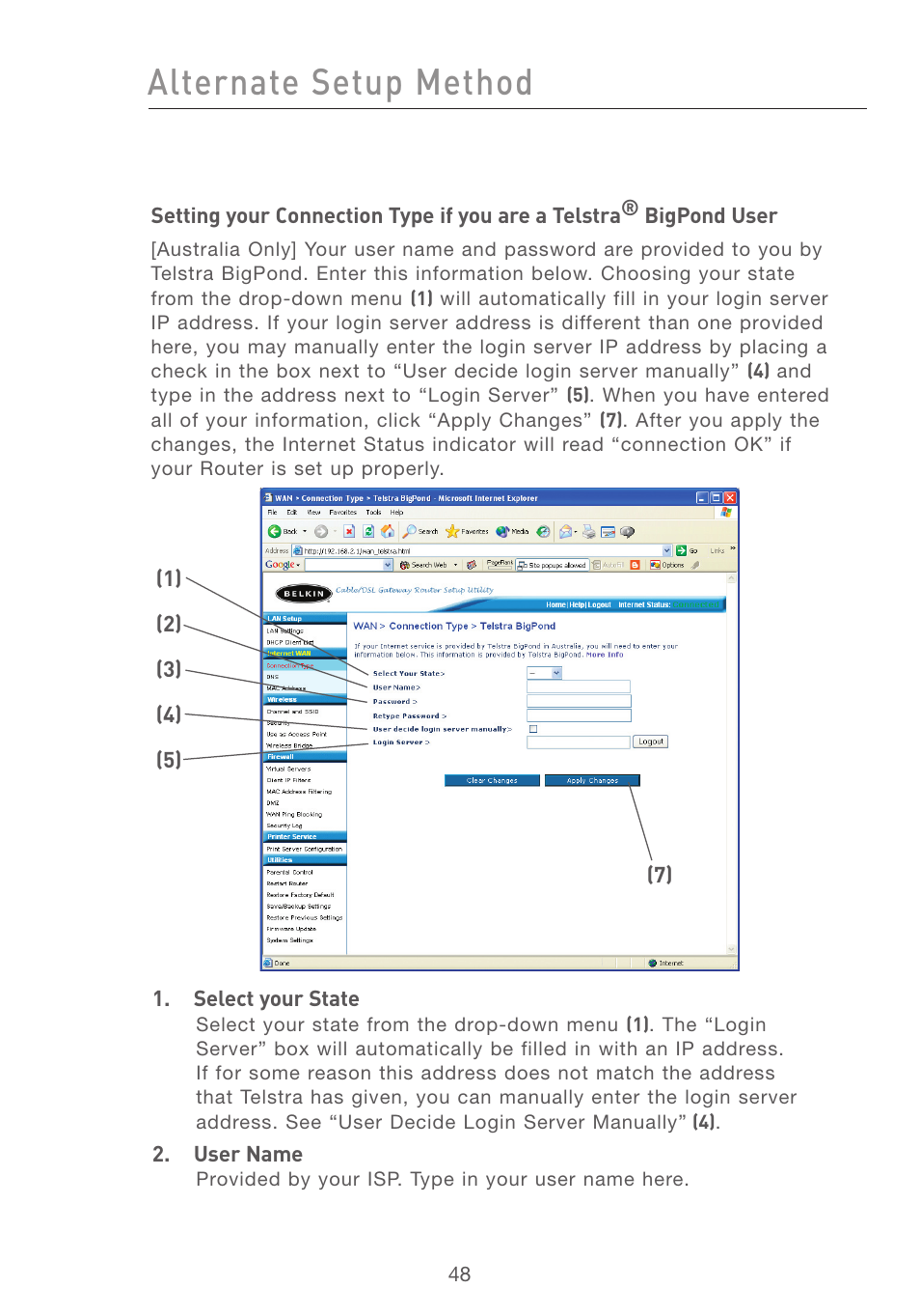 Alternate setup method | Belkin F5D7231-4P User Manual | Page 50 / 146