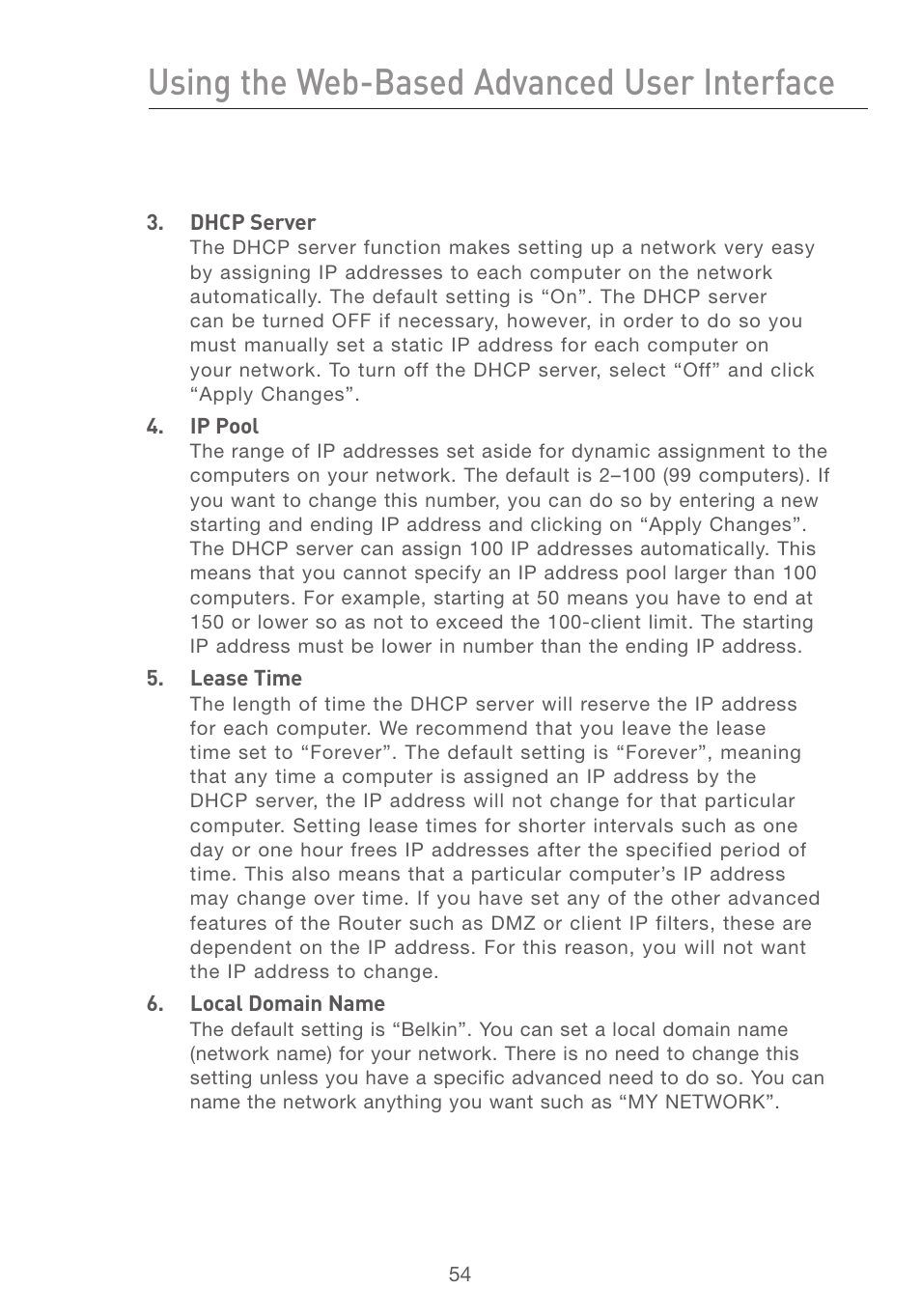 Using the web-based advanced user interface | Belkin F5D7231-4P User Manual | Page 56 / 146