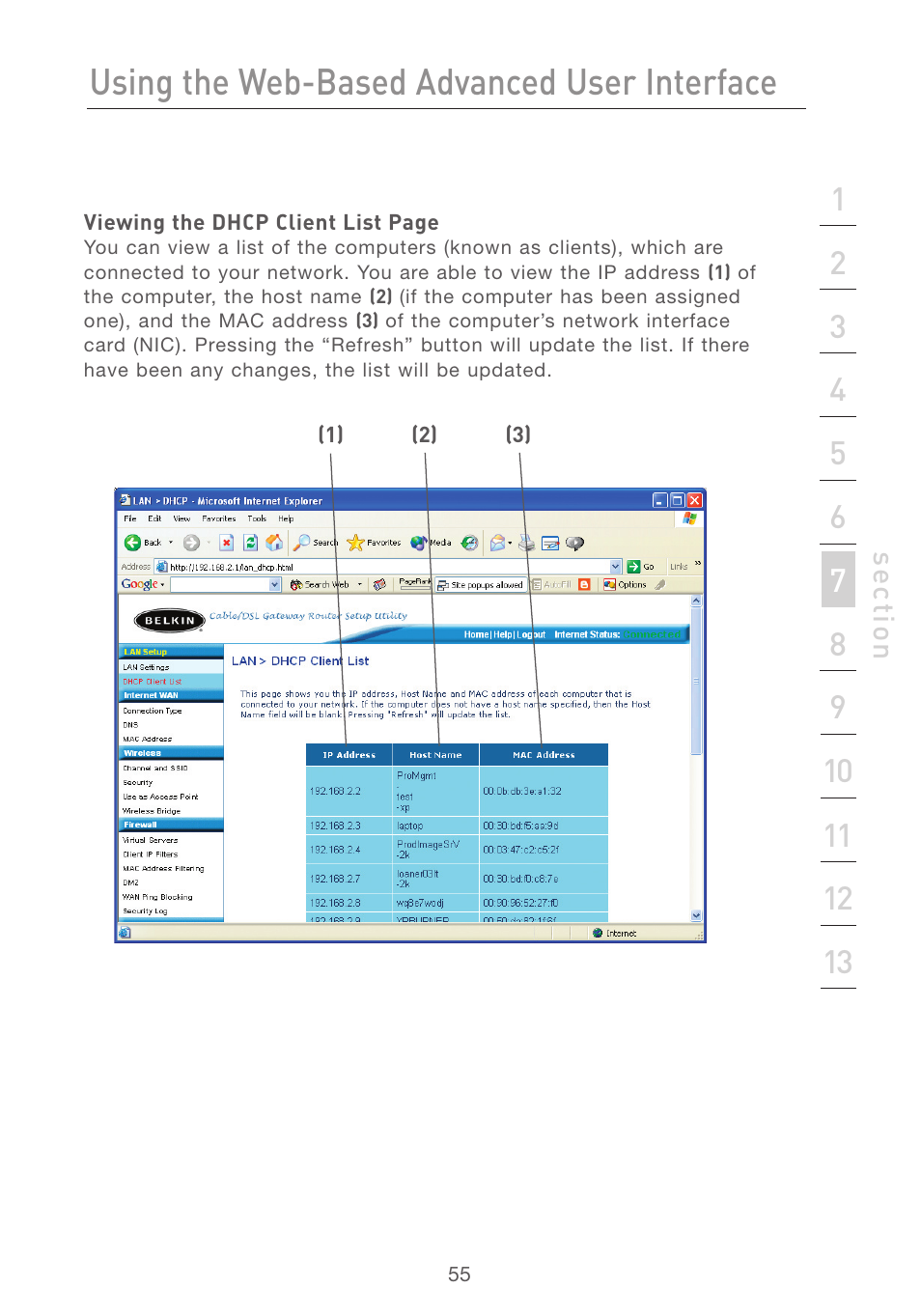 Using the web-based advanced user interface | Belkin F5D7231-4P User Manual | Page 57 / 146