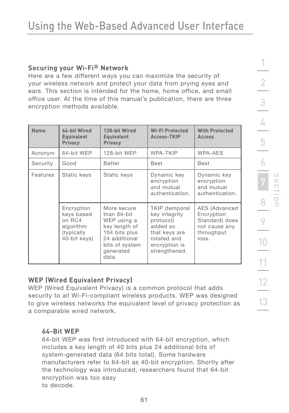 Using the web-based advanced user interface, Se ct io n | Belkin F5D7231-4P User Manual | Page 63 / 146