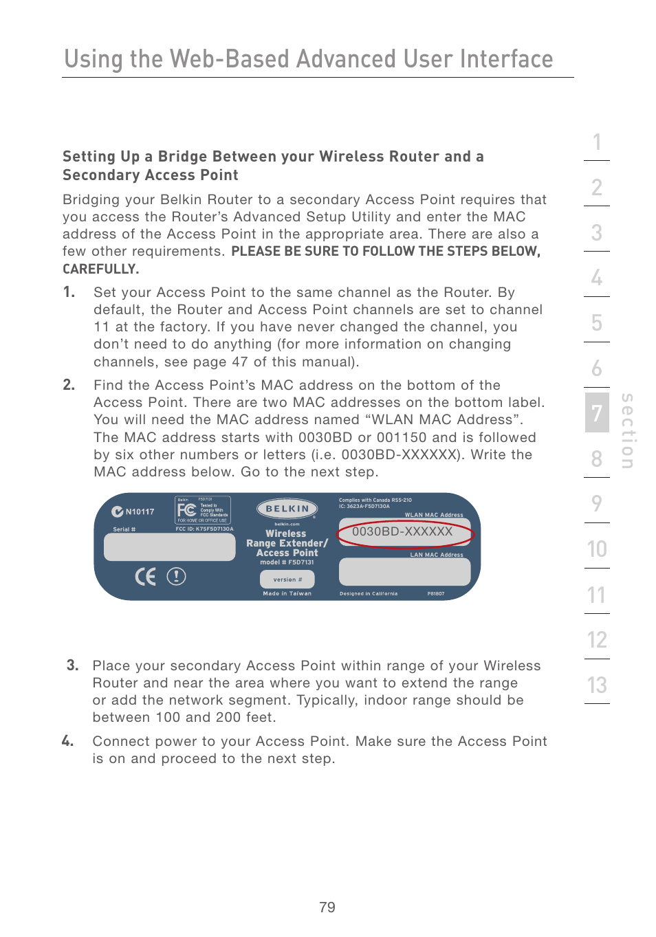 Using the web-based advanced user interface, Se ct io n | Belkin F5D7231-4P User Manual | Page 81 / 146