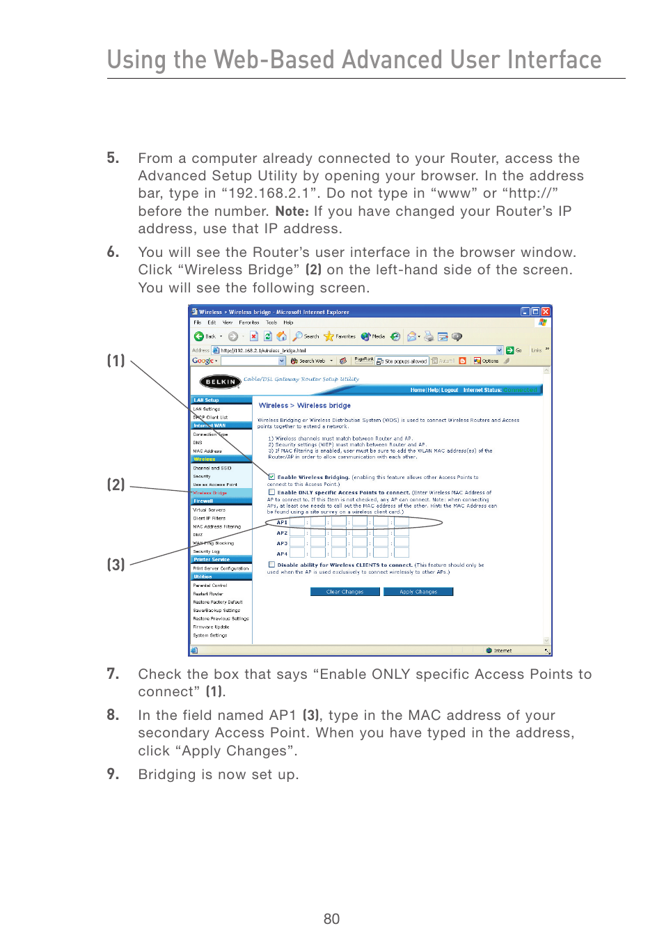 Using the web-based advanced user interface | Belkin F5D7231-4P User Manual | Page 82 / 146