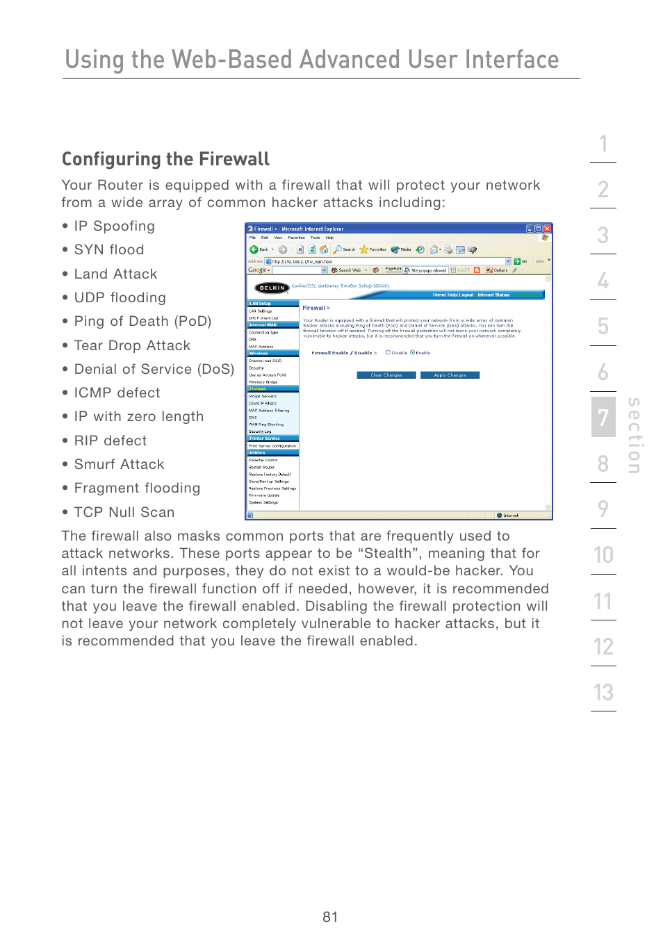 Using the web-based advanced user interface | Belkin F5D7231-4P User Manual | Page 83 / 146