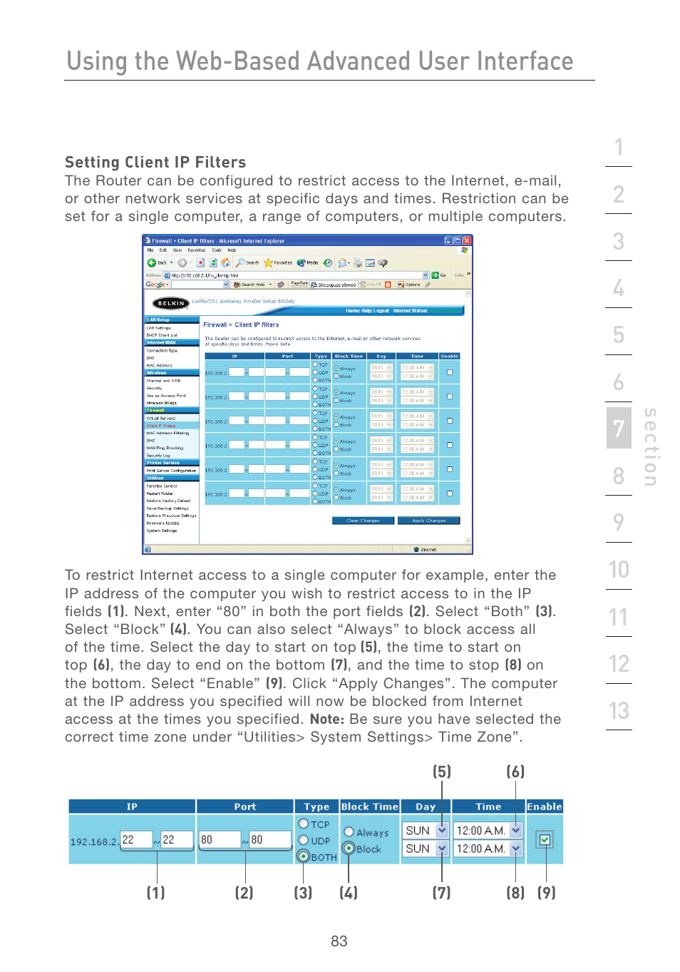 Using the web-based advanced user interface | Belkin F5D7231-4P User Manual | Page 85 / 146