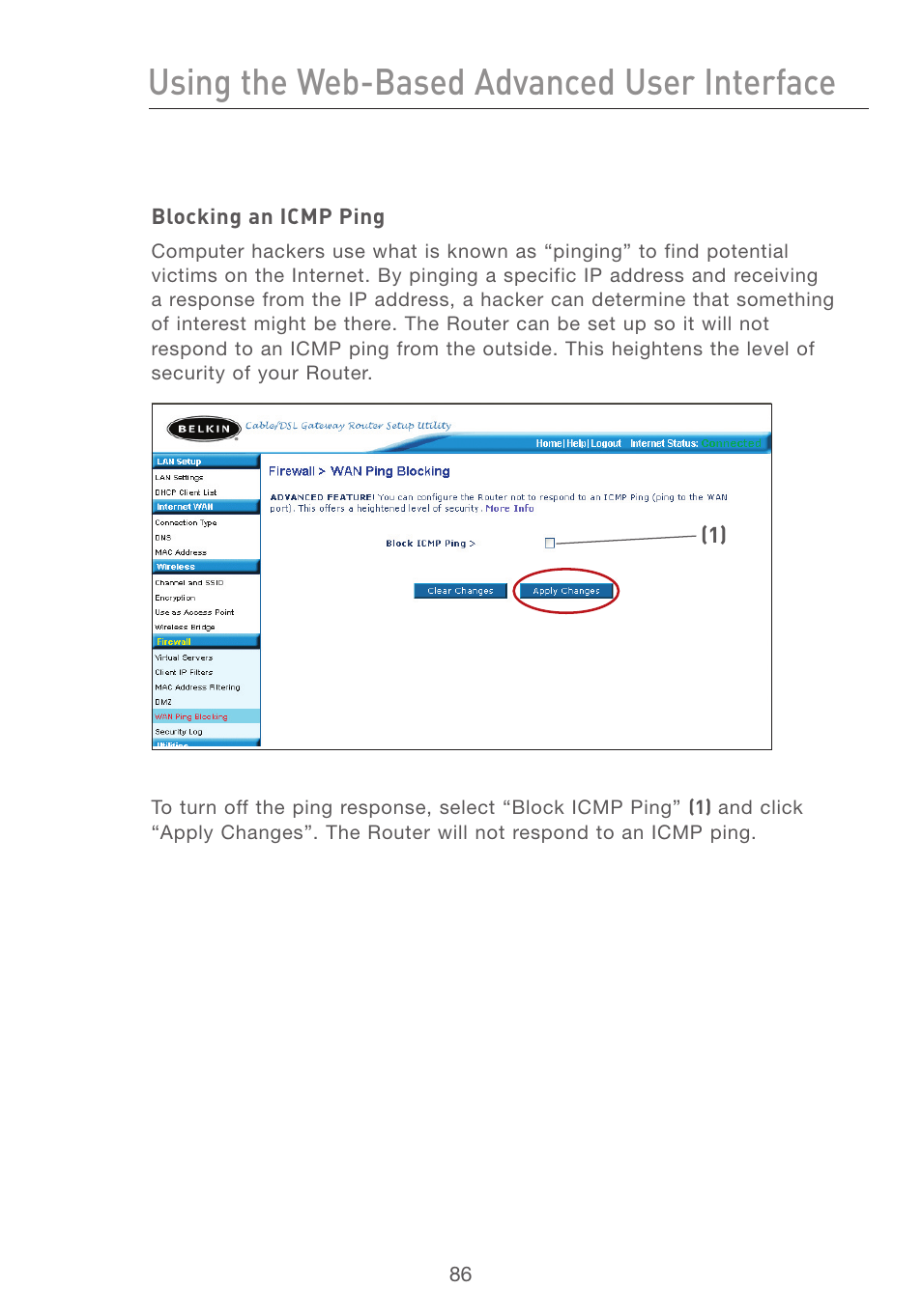 Using the web-based advanced user interface | Belkin F5D7231-4P User Manual | Page 88 / 146