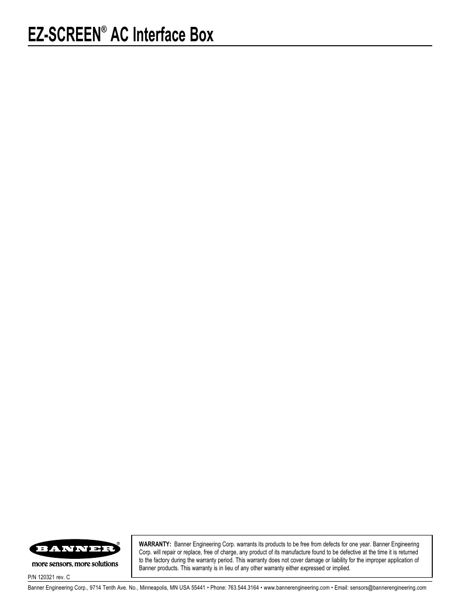 Ez-screen, Ac interface box | Banner EZ-SCREEN­ Safety Light Curtain Systems User Manual | Page 16 / 16