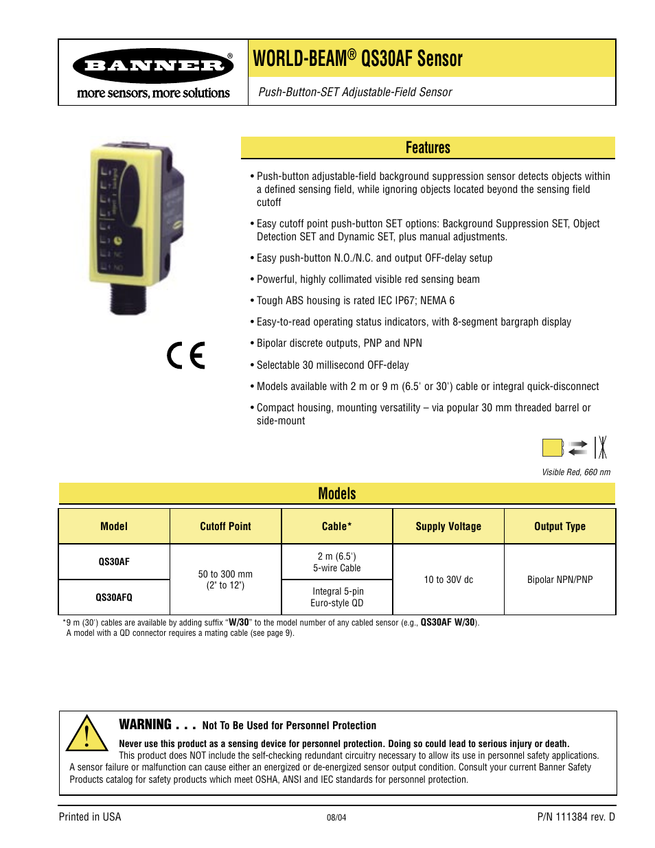 Banner WORLD-BEAM QS30 Series User Manual | 12 pages