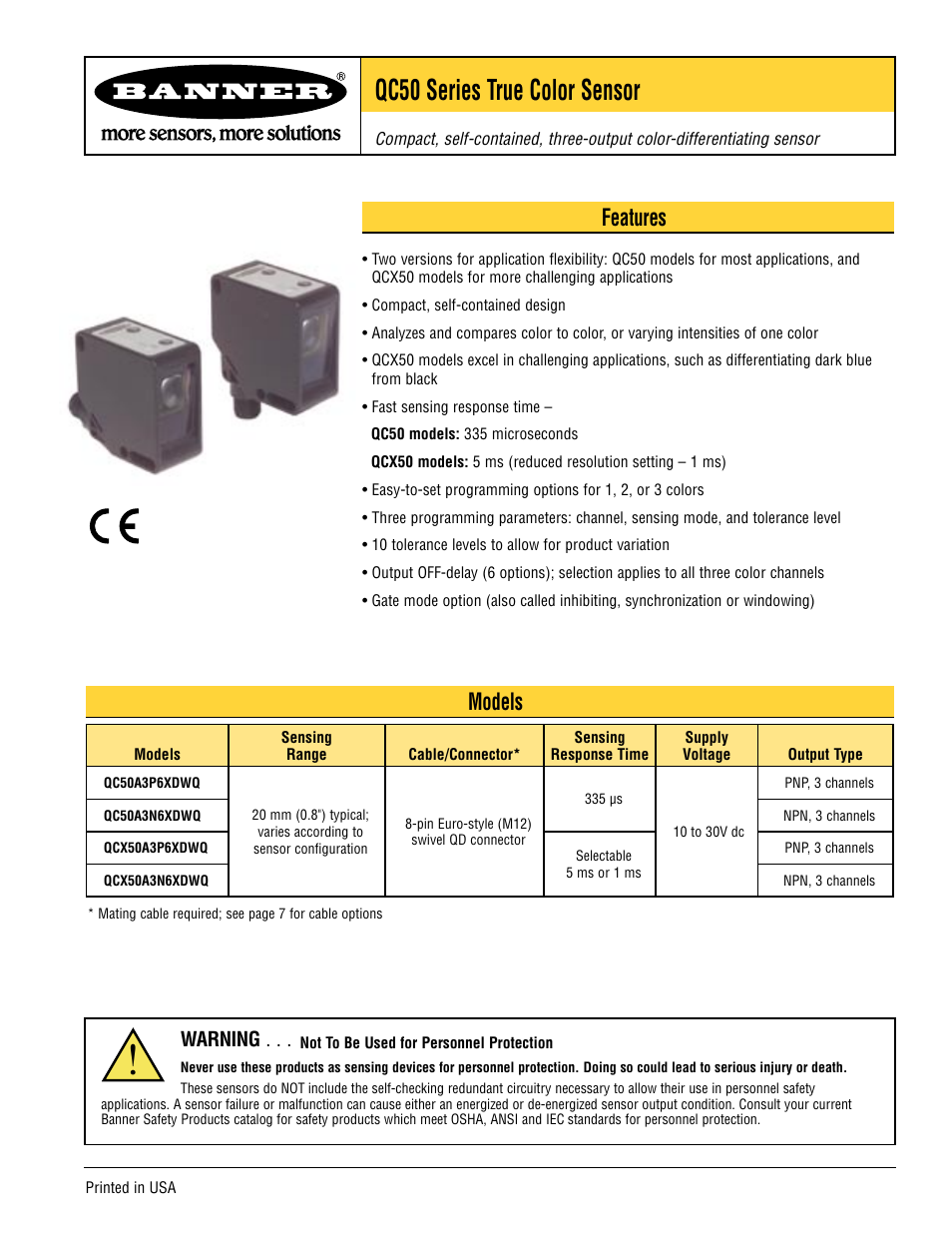 Banner QC50 Series User Manual | 8 pages