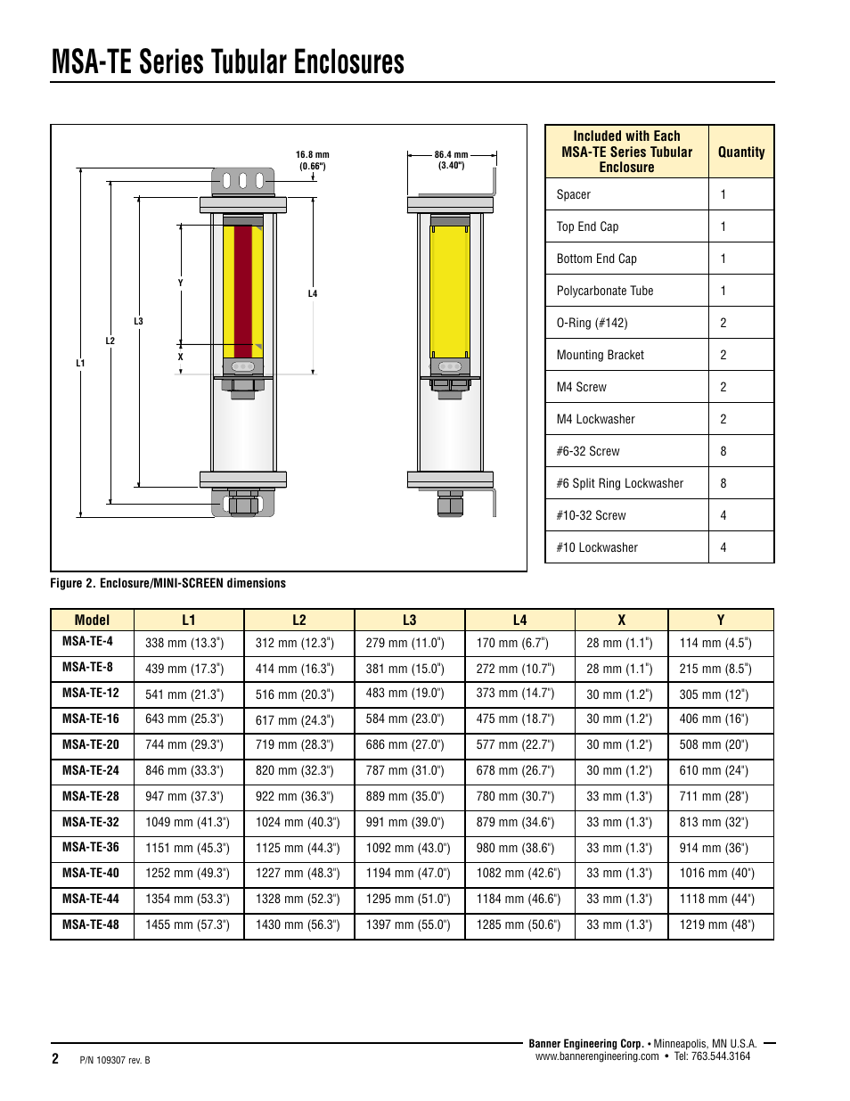 Msa-te series tubular enclosures | Banner Enclosures User Manual | Page 2 / 4