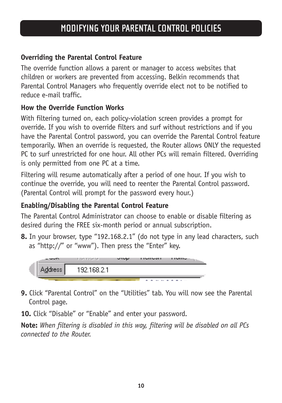 Modifying your parental control policies | Belkin Parental Control Web Content Filter User Manual | Page 12 / 20