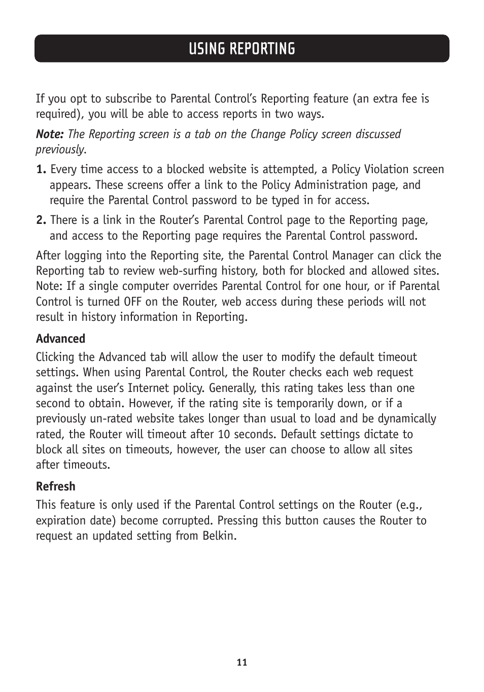 Using reporting | Belkin Parental Control Web Content Filter User Manual | Page 13 / 20