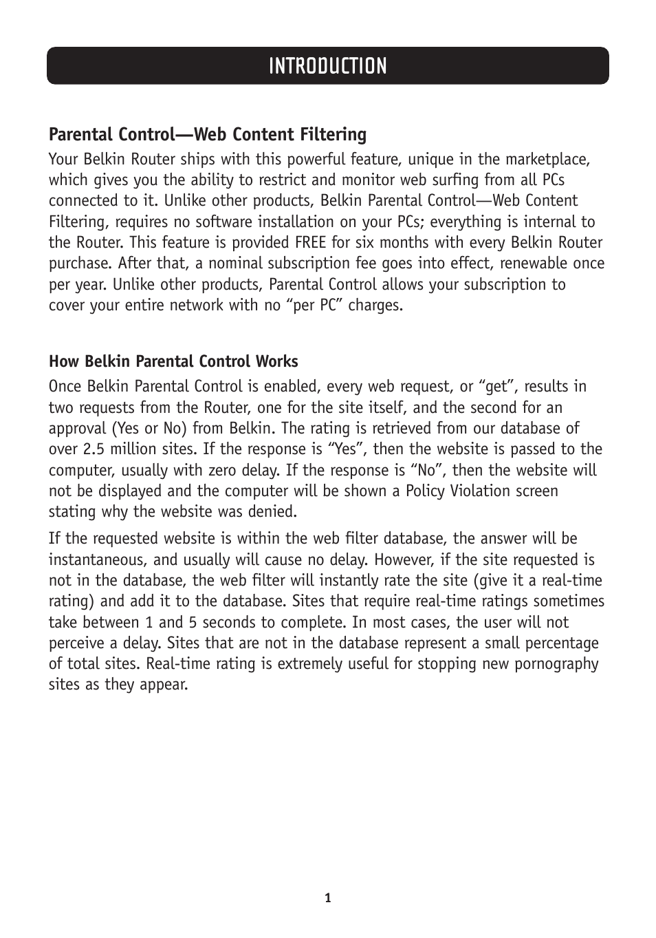 Introduction | Belkin Parental Control Web Content Filter User Manual | Page 3 / 20