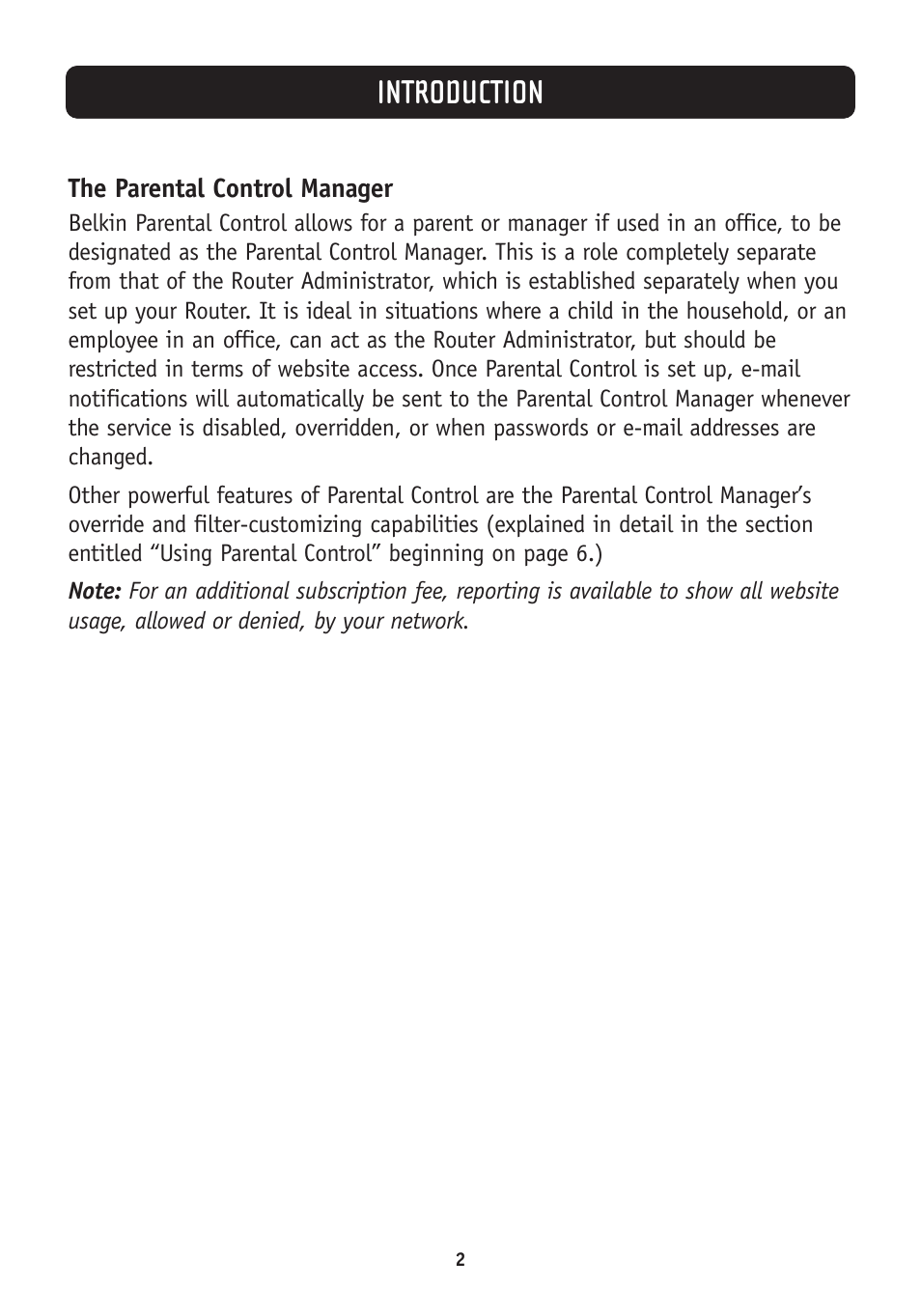 Introduction | Belkin Parental Control Web Content Filter User Manual | Page 4 / 20