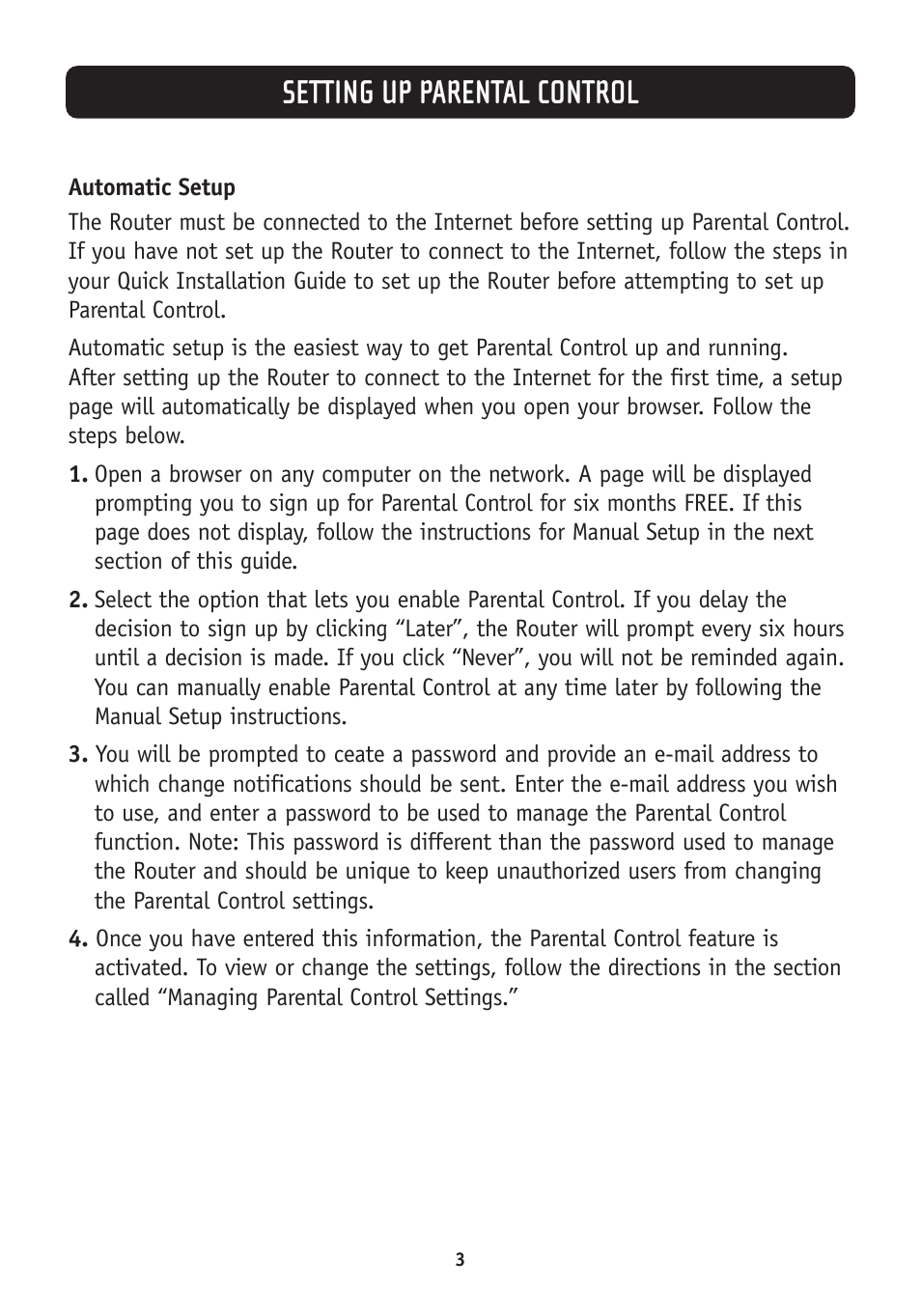 Setting up parental control | Belkin Parental Control Web Content Filter User Manual | Page 5 / 20