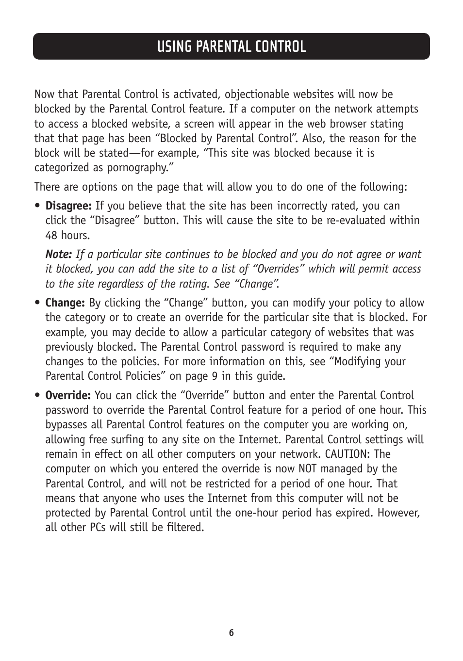 Using parental control | Belkin Parental Control Web Content Filter User Manual | Page 8 / 20