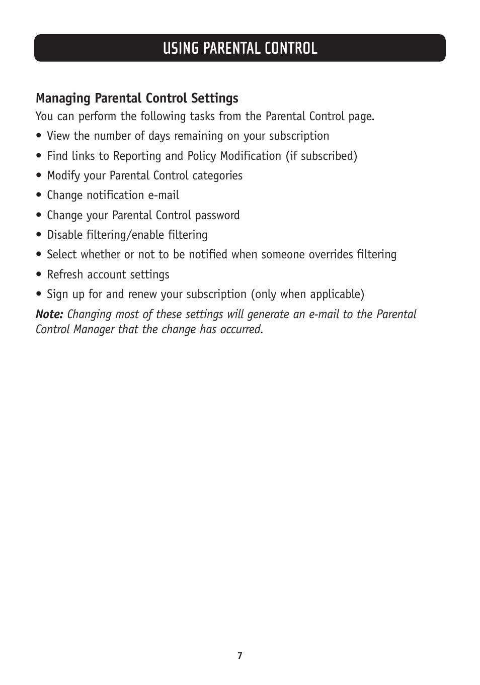 Using parental control | Belkin Parental Control Web Content Filter User Manual | Page 9 / 20