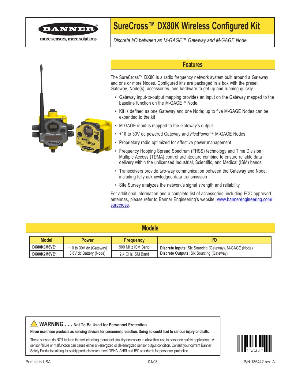Banner SureCross DX80 Wireless Networks User Manual | 4 pages