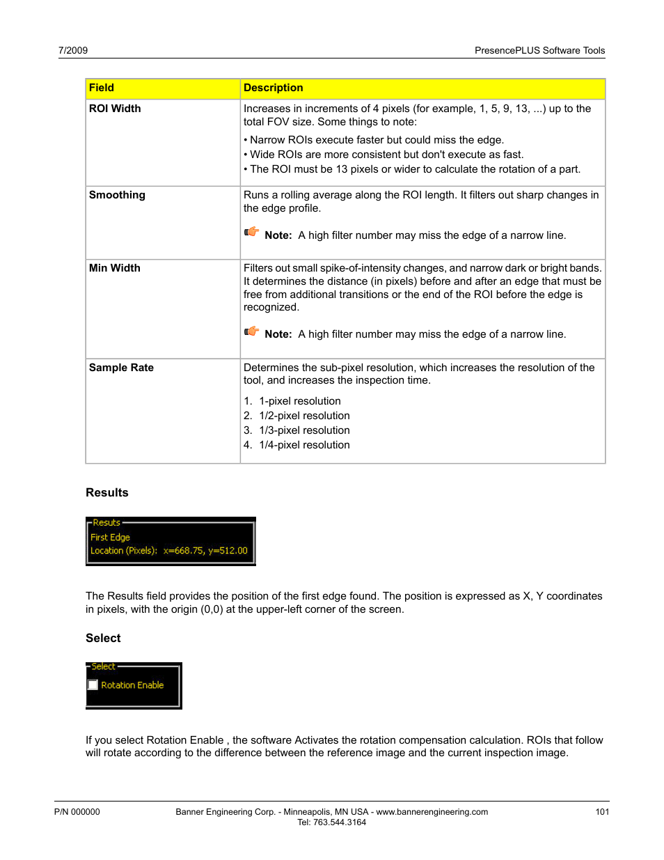 Results, Select, Results7.2.1.4 results | Select7.2.1.5 select | Banner PresencePLUS P4 GEO 1.3 Series User Manual | Page 101 / 256