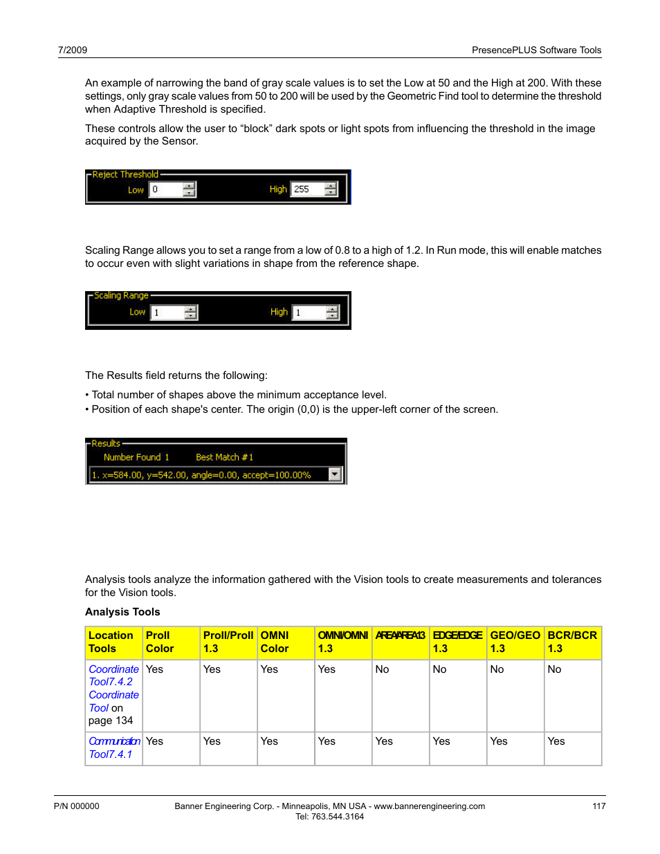 Scaling range, Results, 4 analysis tools | Results7.2.2.5 results, Scaling range7.2.2.6.5 scaling range | Banner PresencePLUS P4 GEO 1.3 Series User Manual | Page 117 / 256