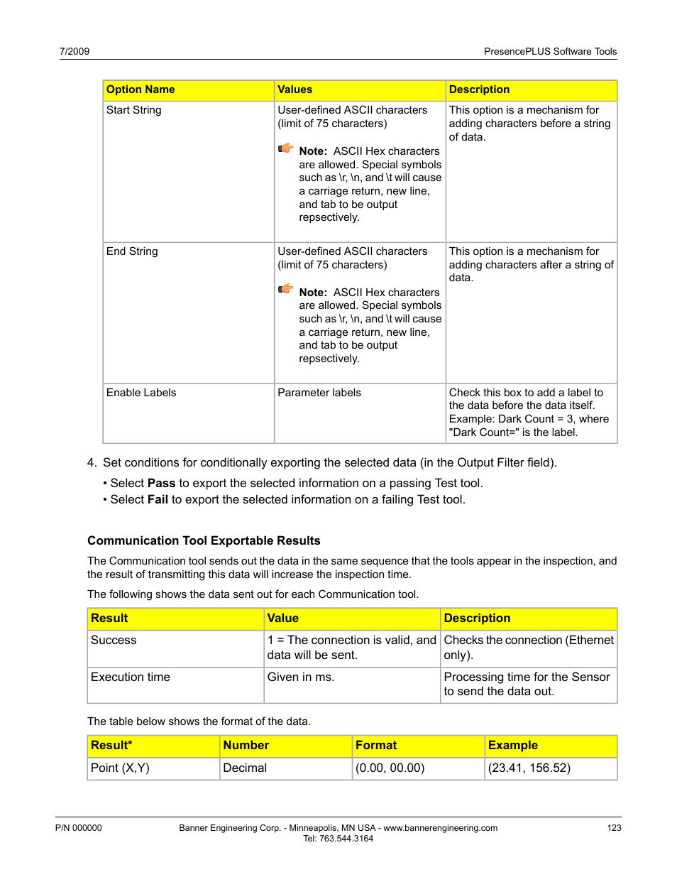 Communication tool exportable results | Banner PresencePLUS P4 GEO 1.3 Series User Manual | Page 123 / 256