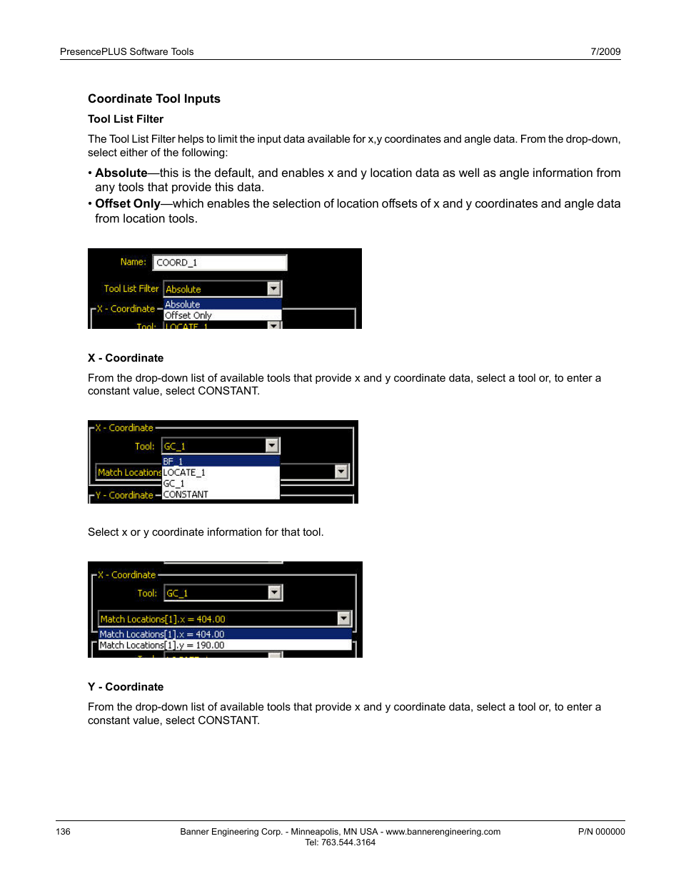 Coordinate tool inputs | Banner PresencePLUS P4 GEO 1.3 Series User Manual | Page 136 / 256